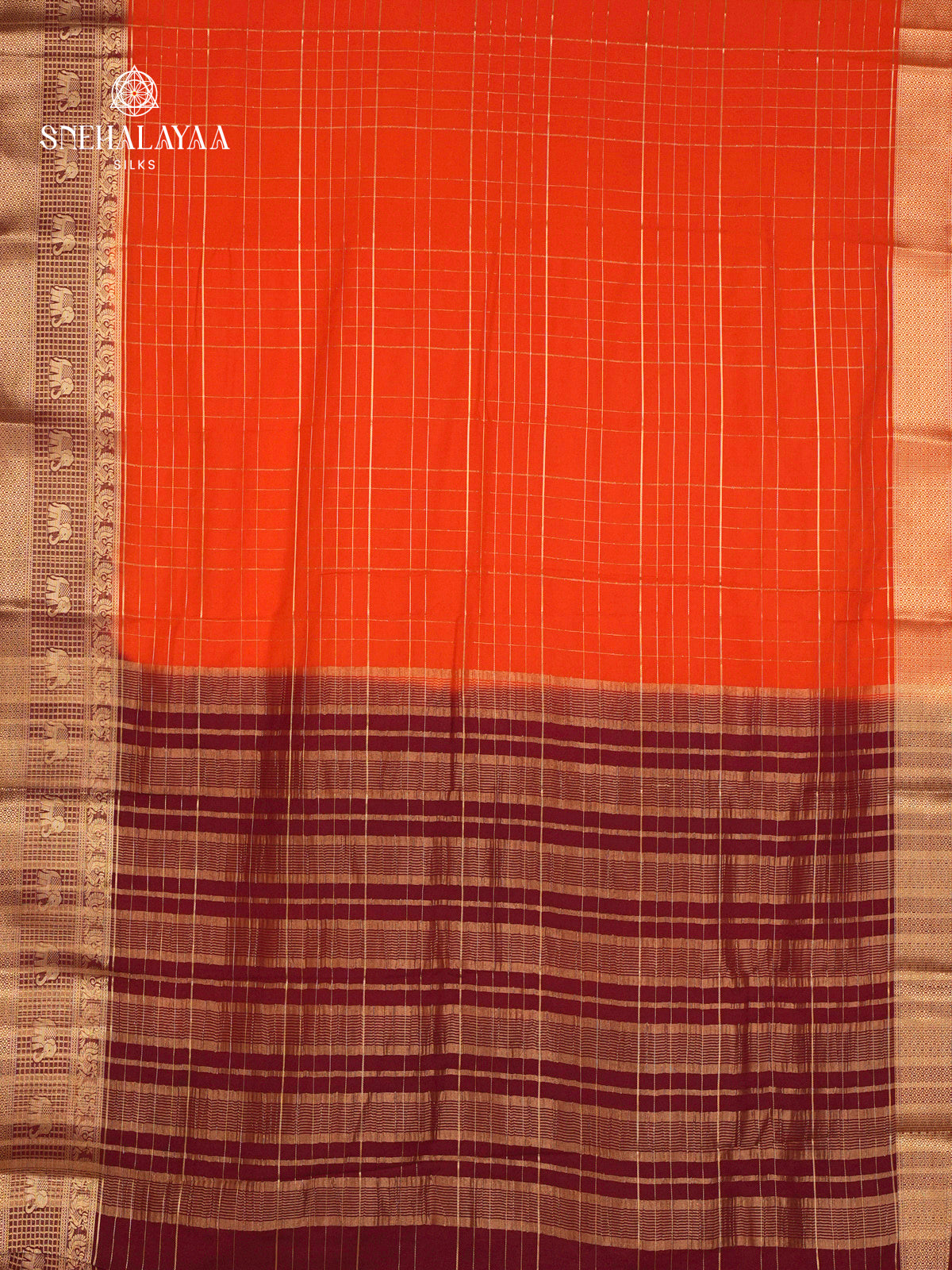 Rust Orange Mysore Silk Saree