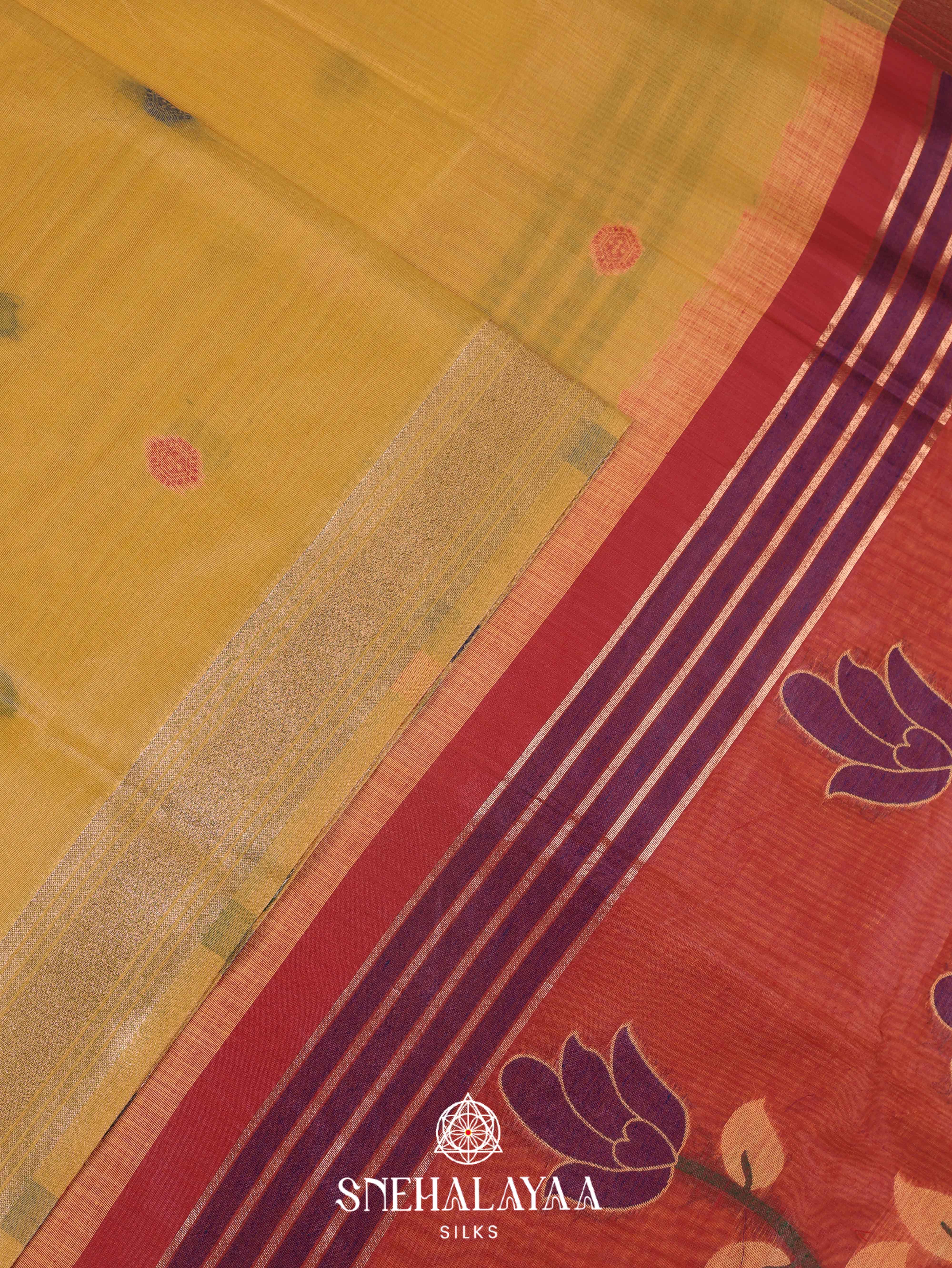 Yellow  Munga Cotton Saree