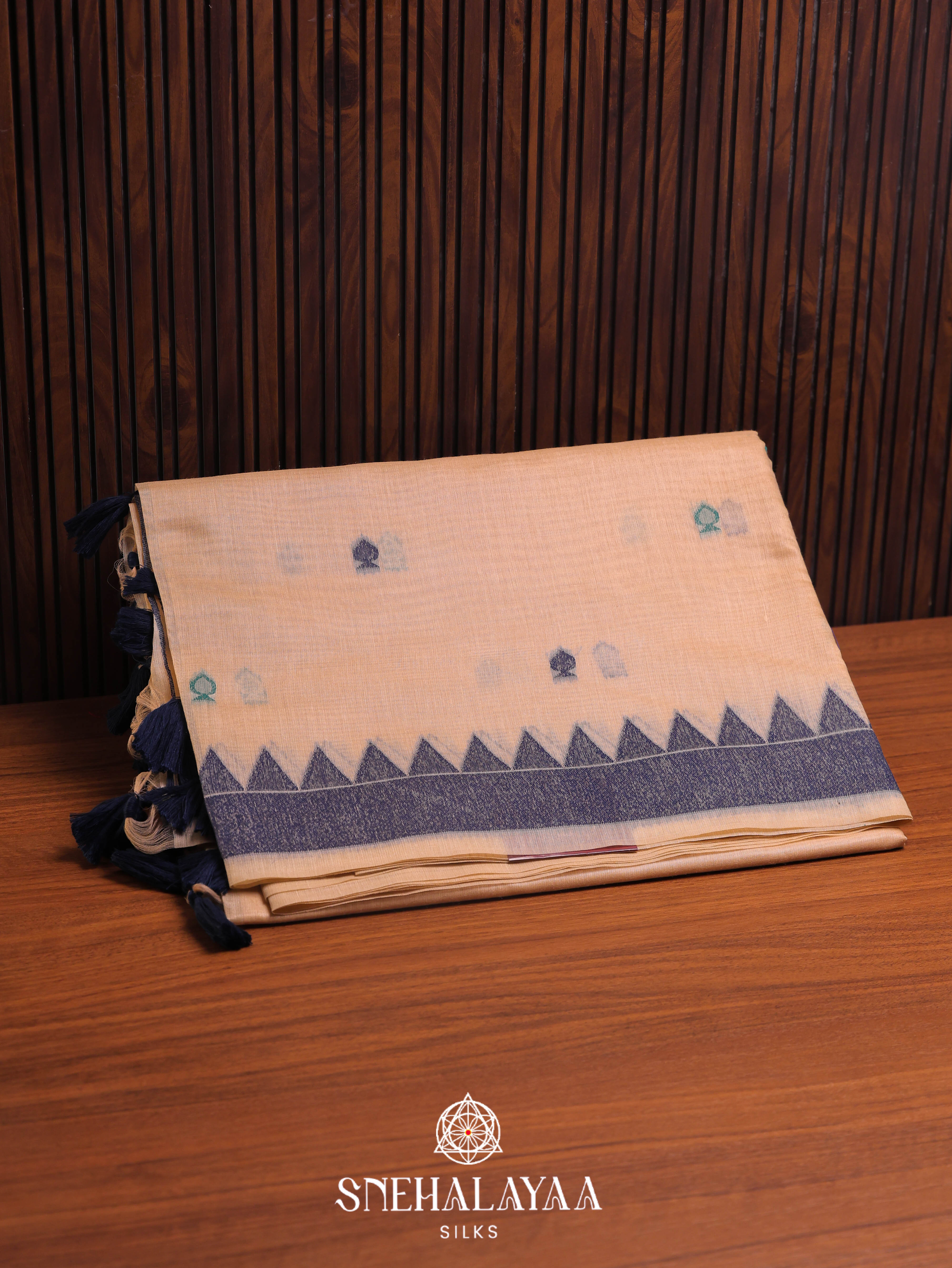Peach Beige Munga Cotton Saree