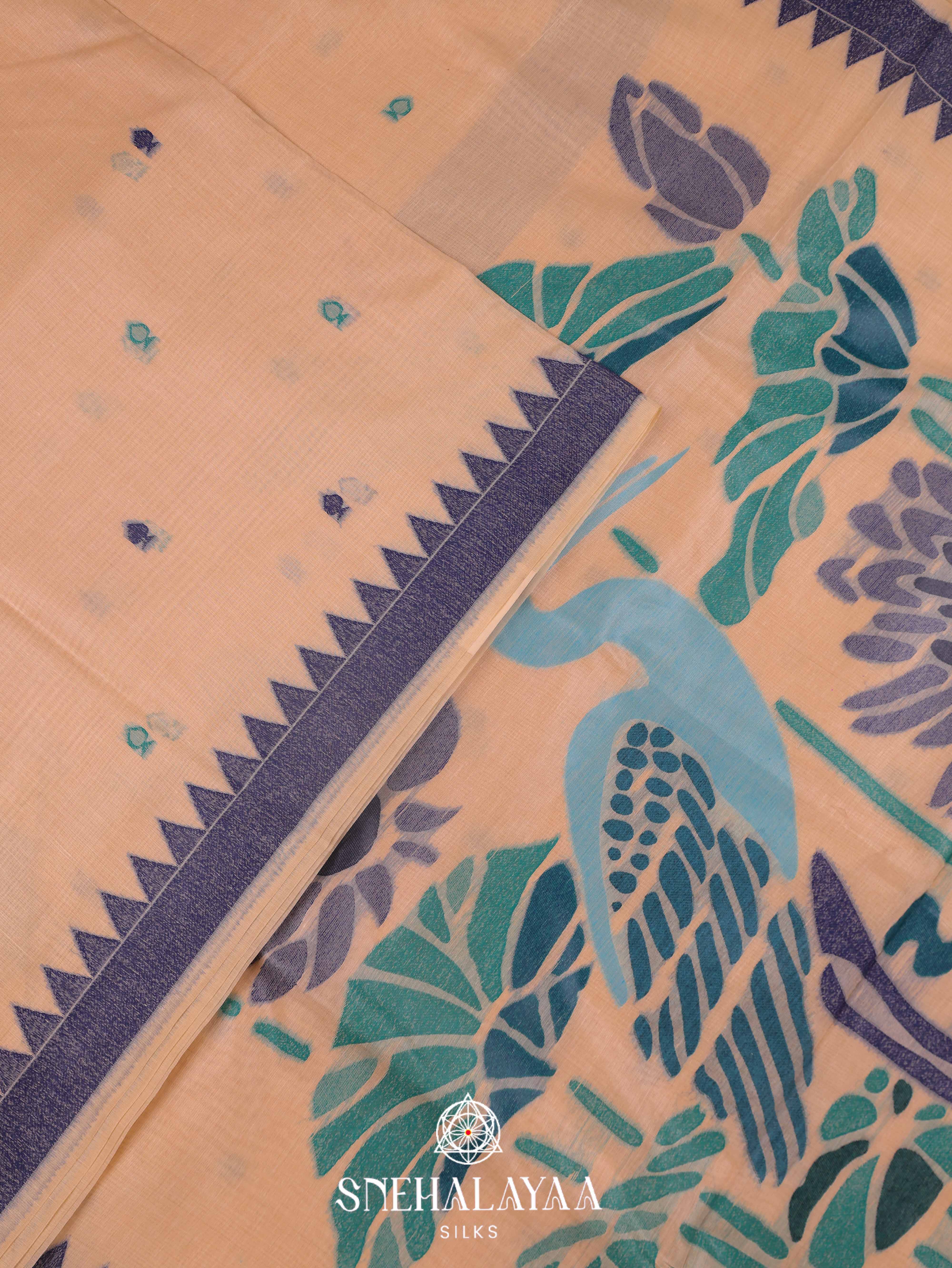 Peach Beige Munga Cotton Saree