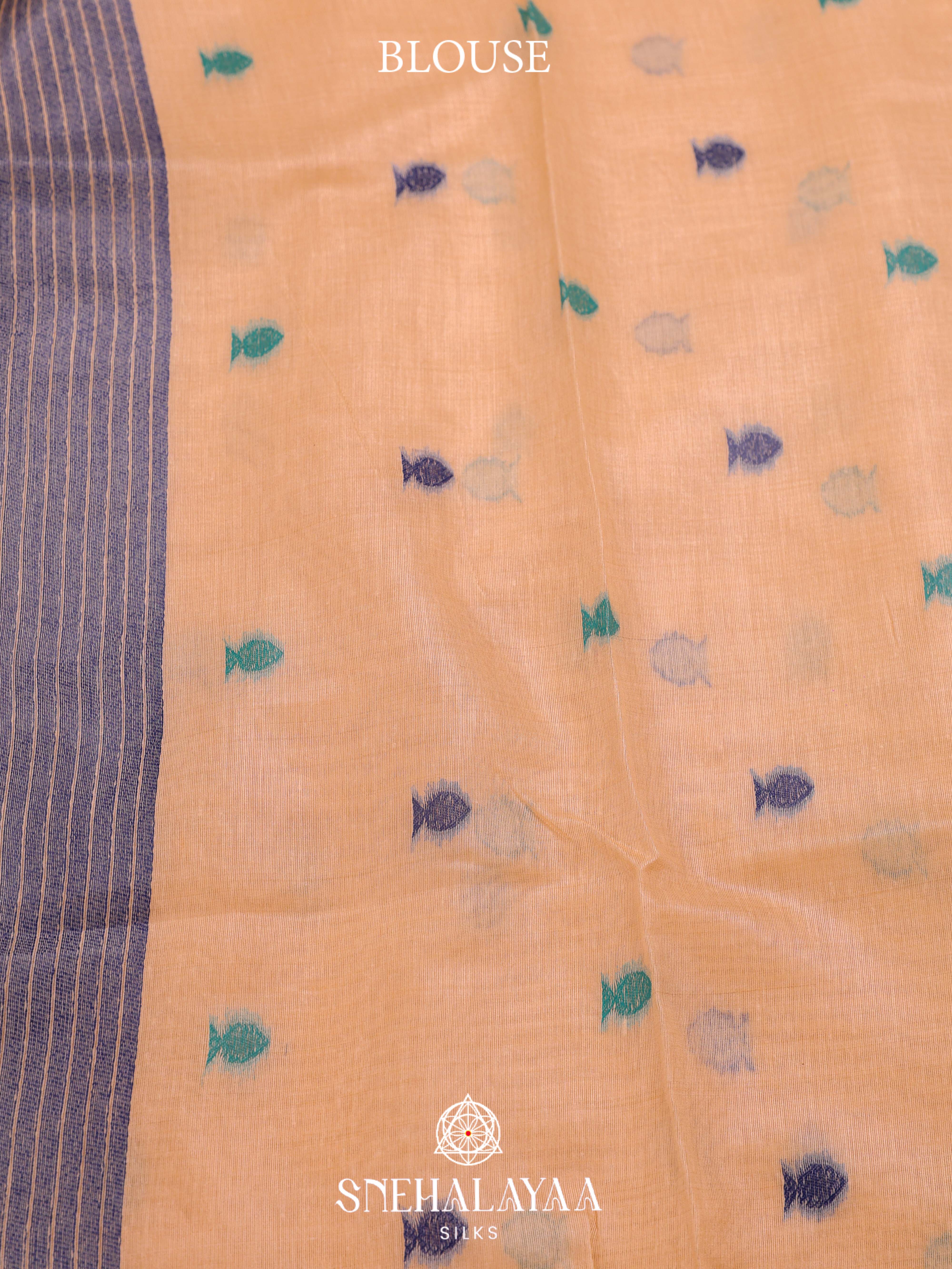 Peach Beige Munga Cotton Saree