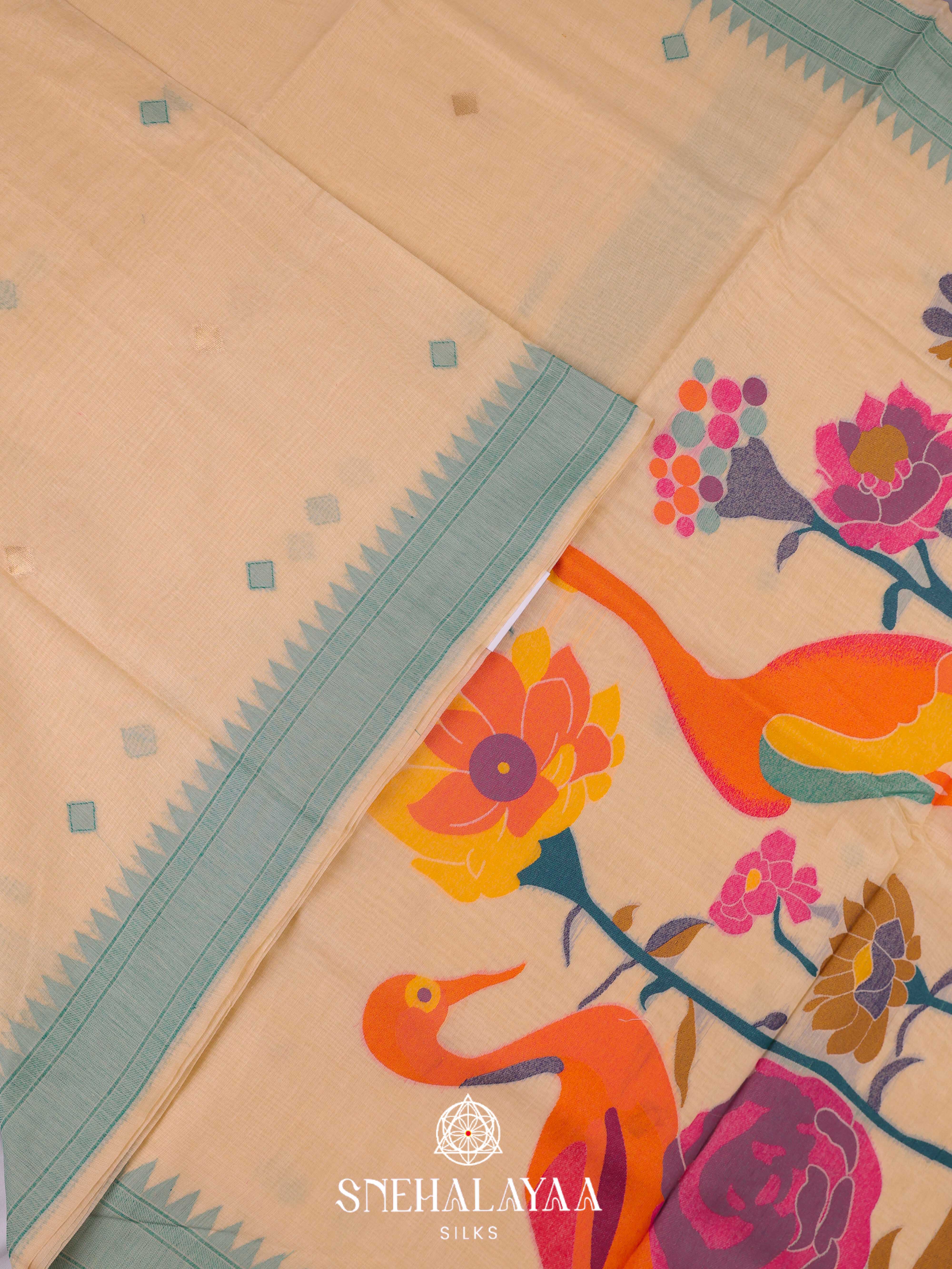 Soft Beige Munga Cotton Saree