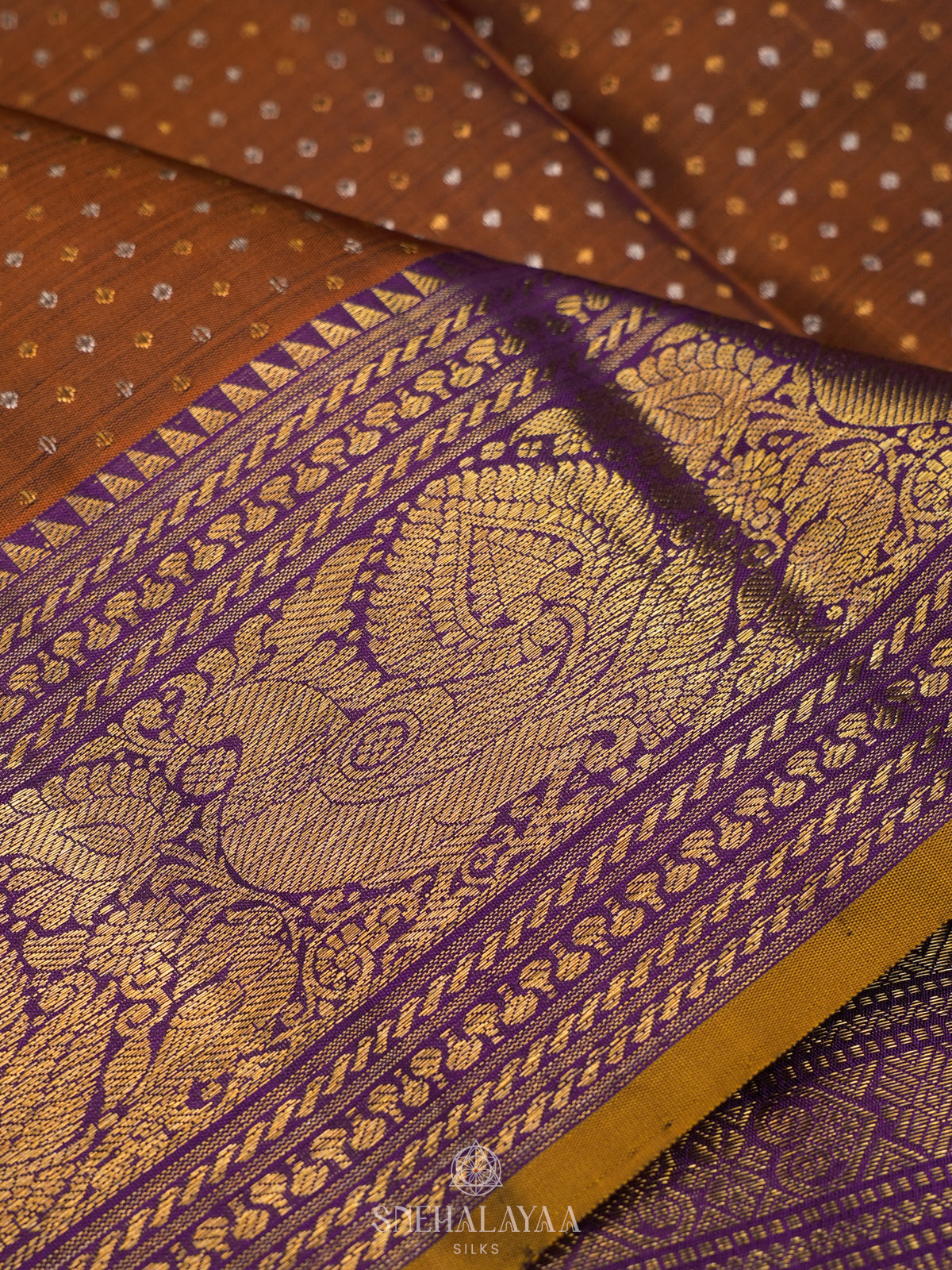 Burnt Orange Kanjivaram Silk Saree