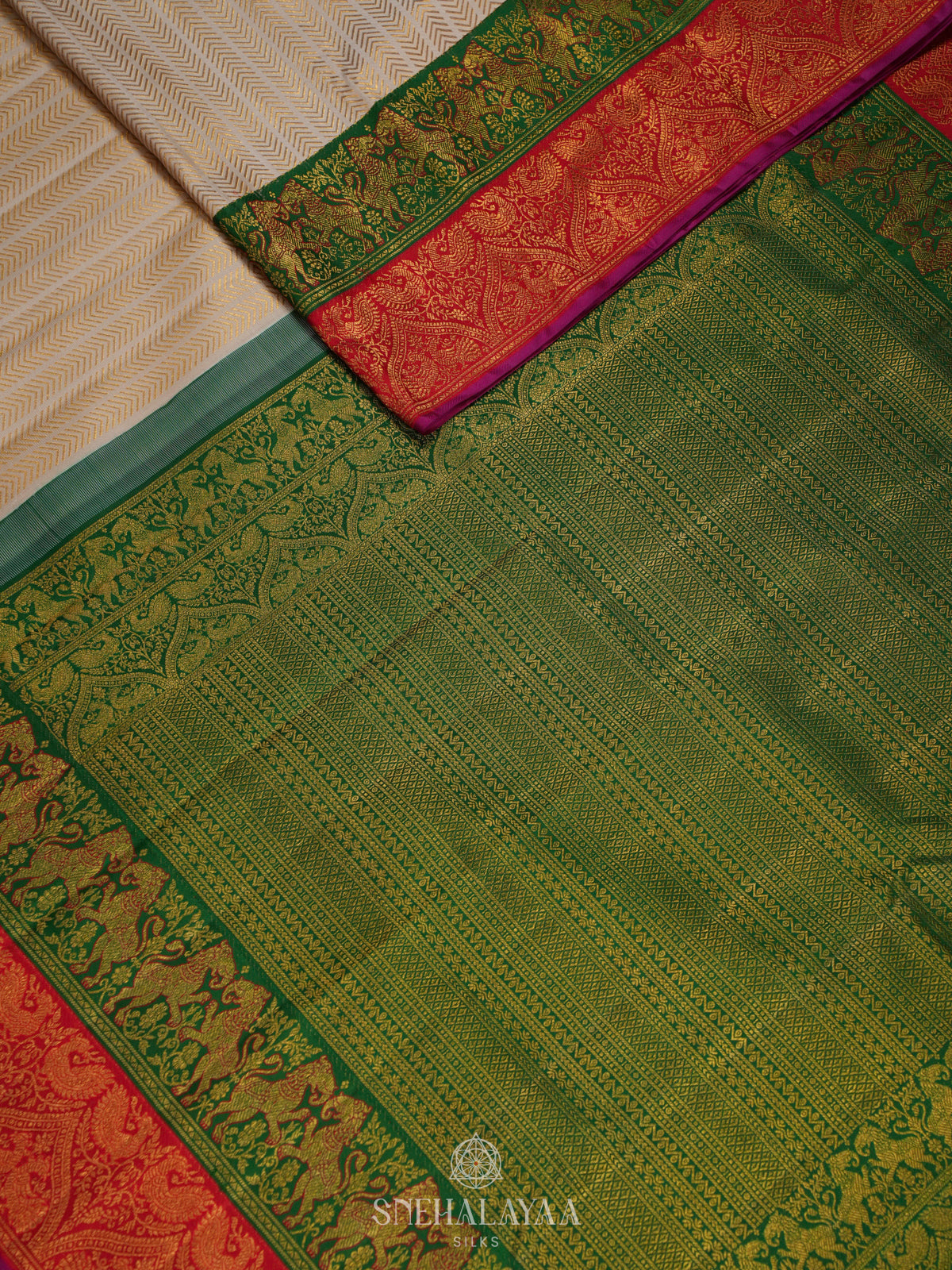 Cream Kanjivaram Silk Saree