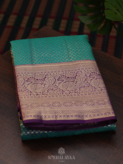 Peacock Blue Kanjivaram Silk Saree