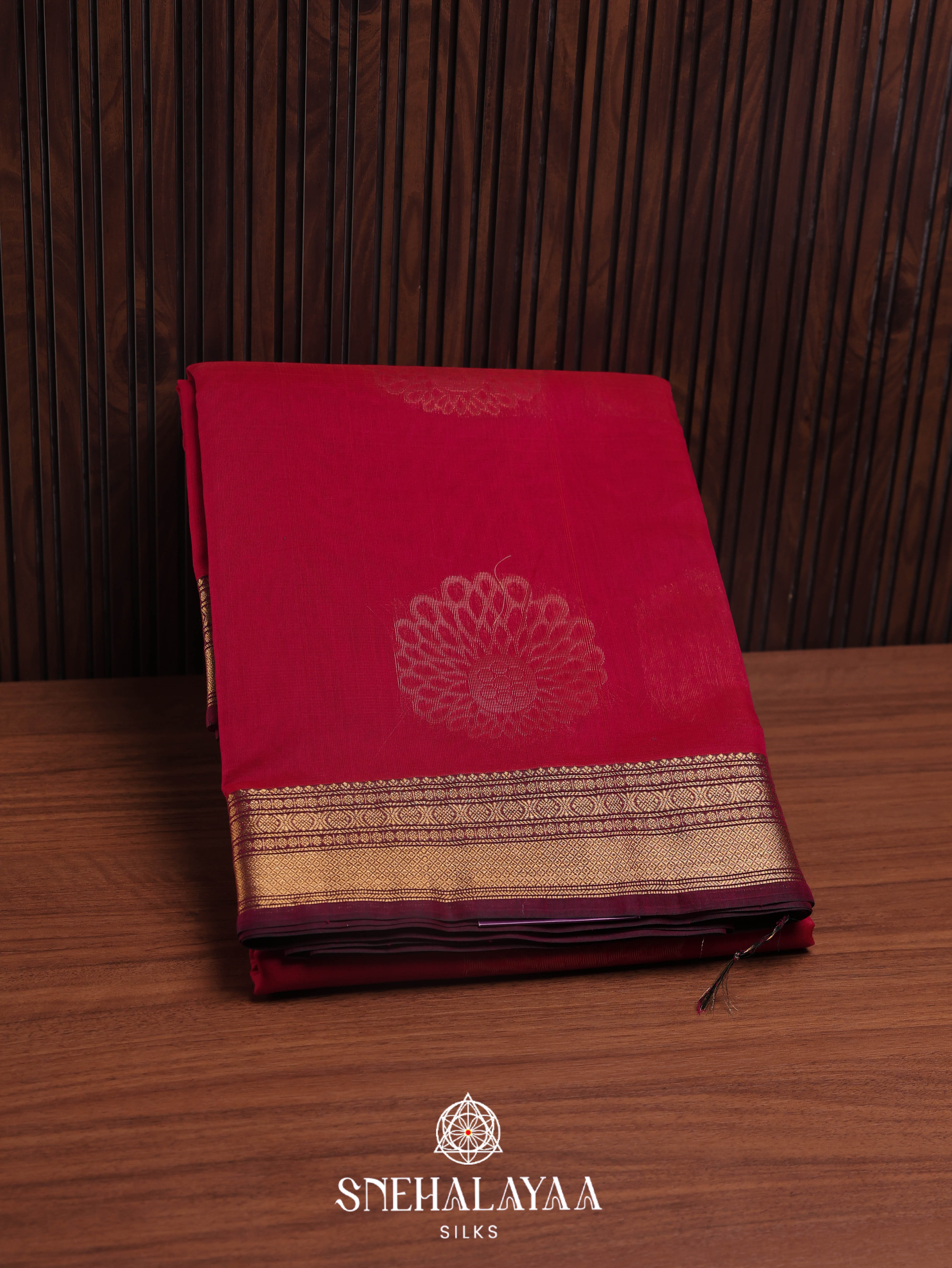 Ruby Red Silk Cotton Saree