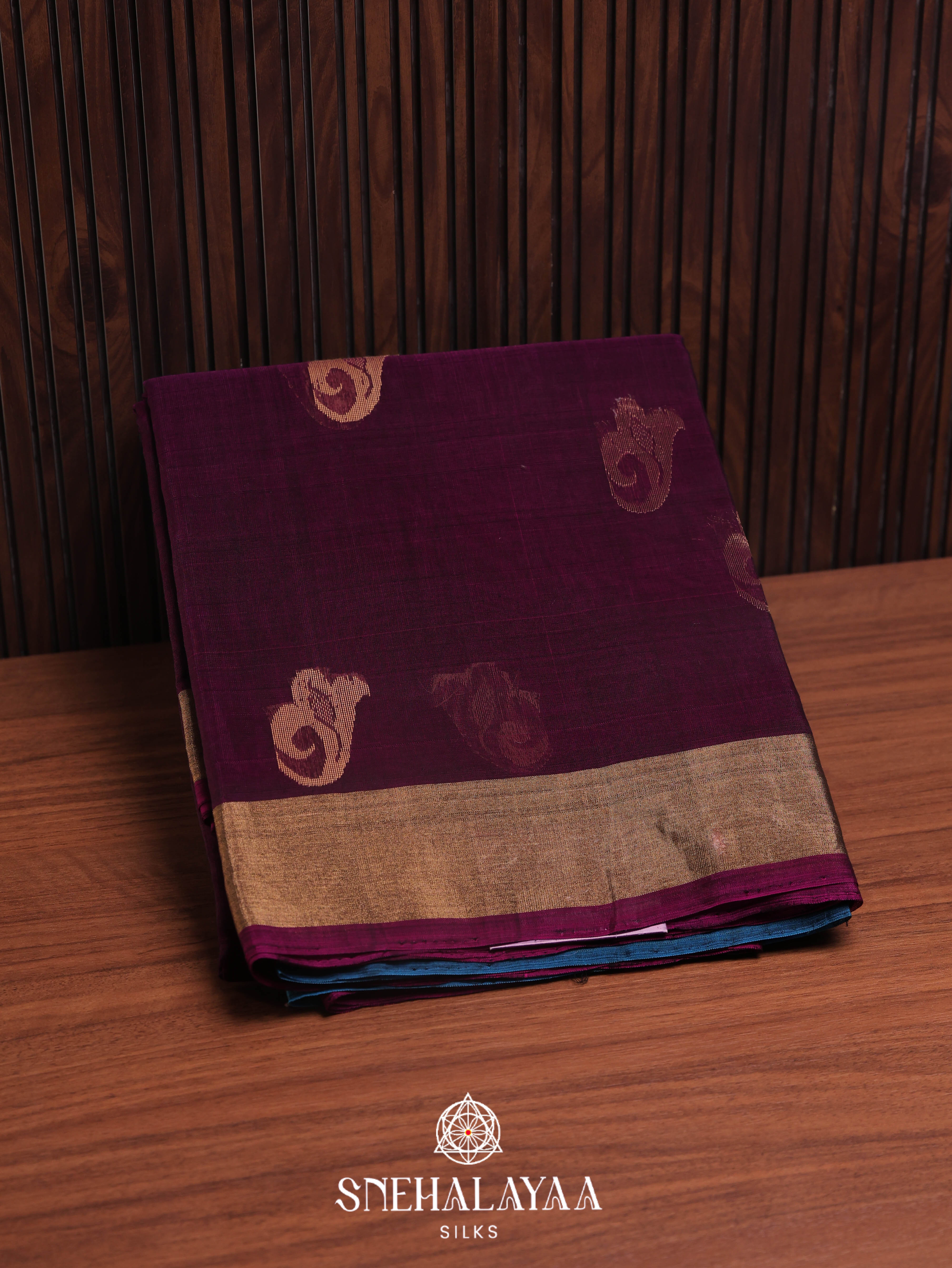 Wine Silk Cotton Saree