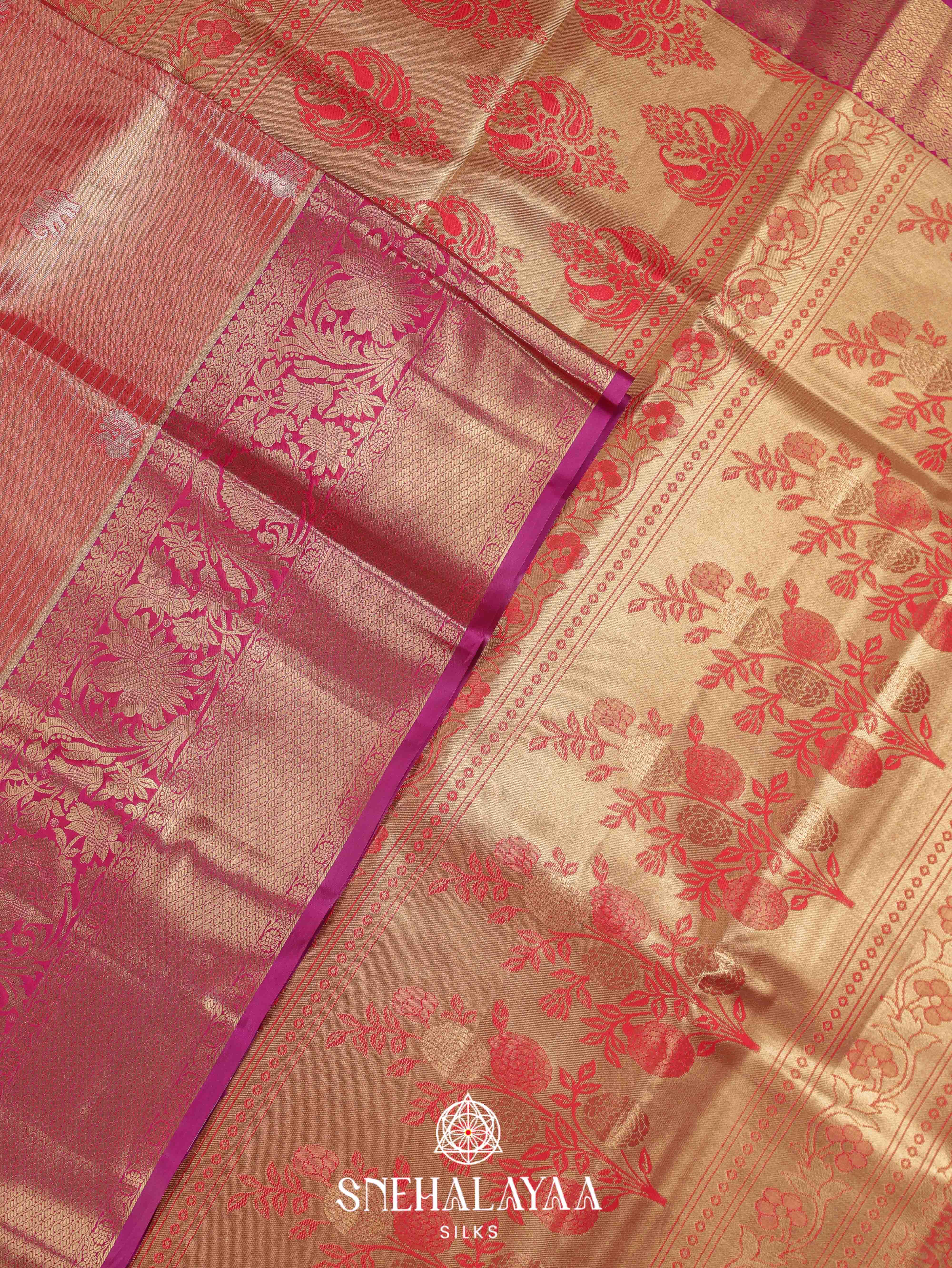 Peach Art Silk Saree