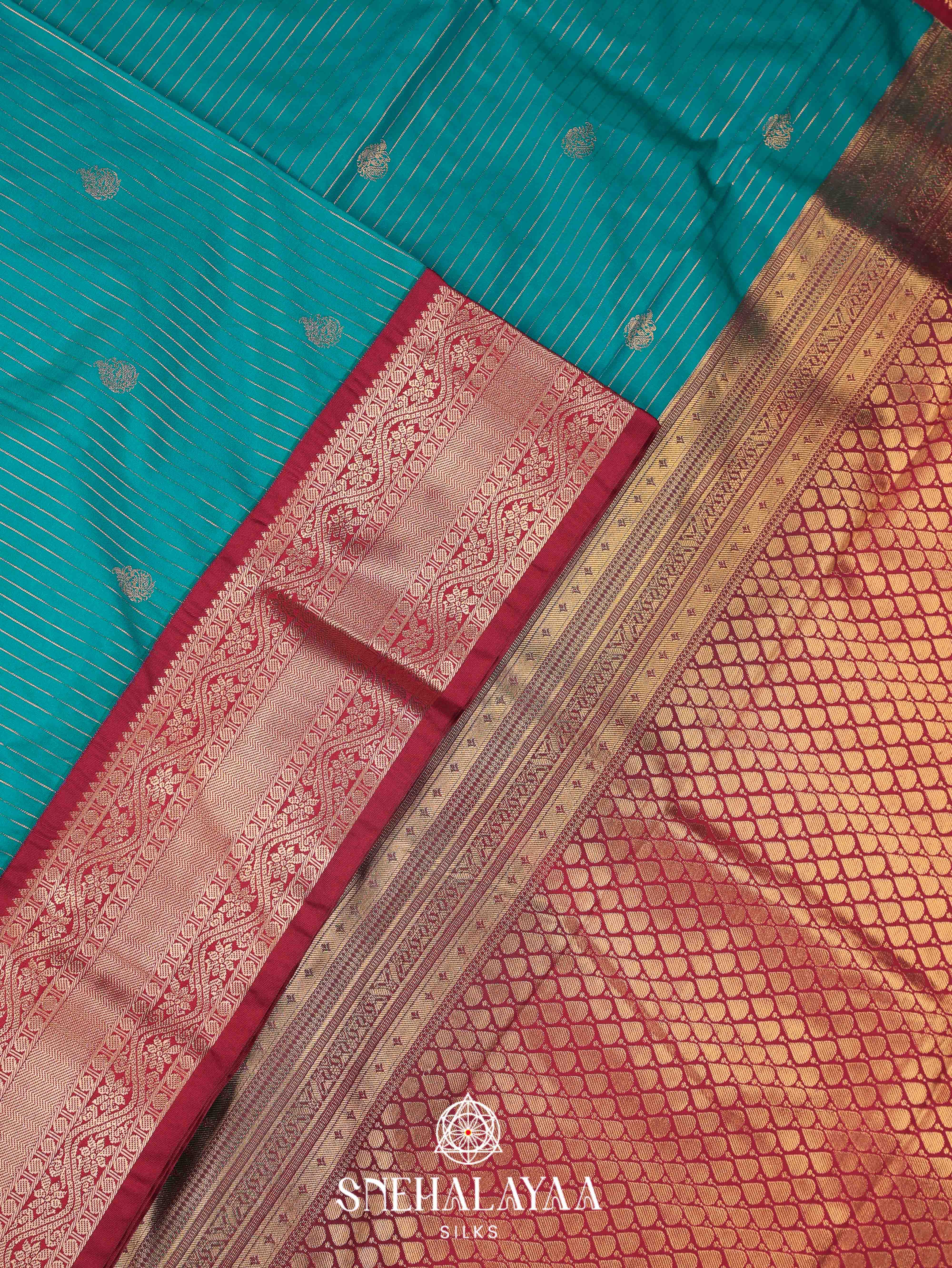 Teal Blue Art Silk Saree