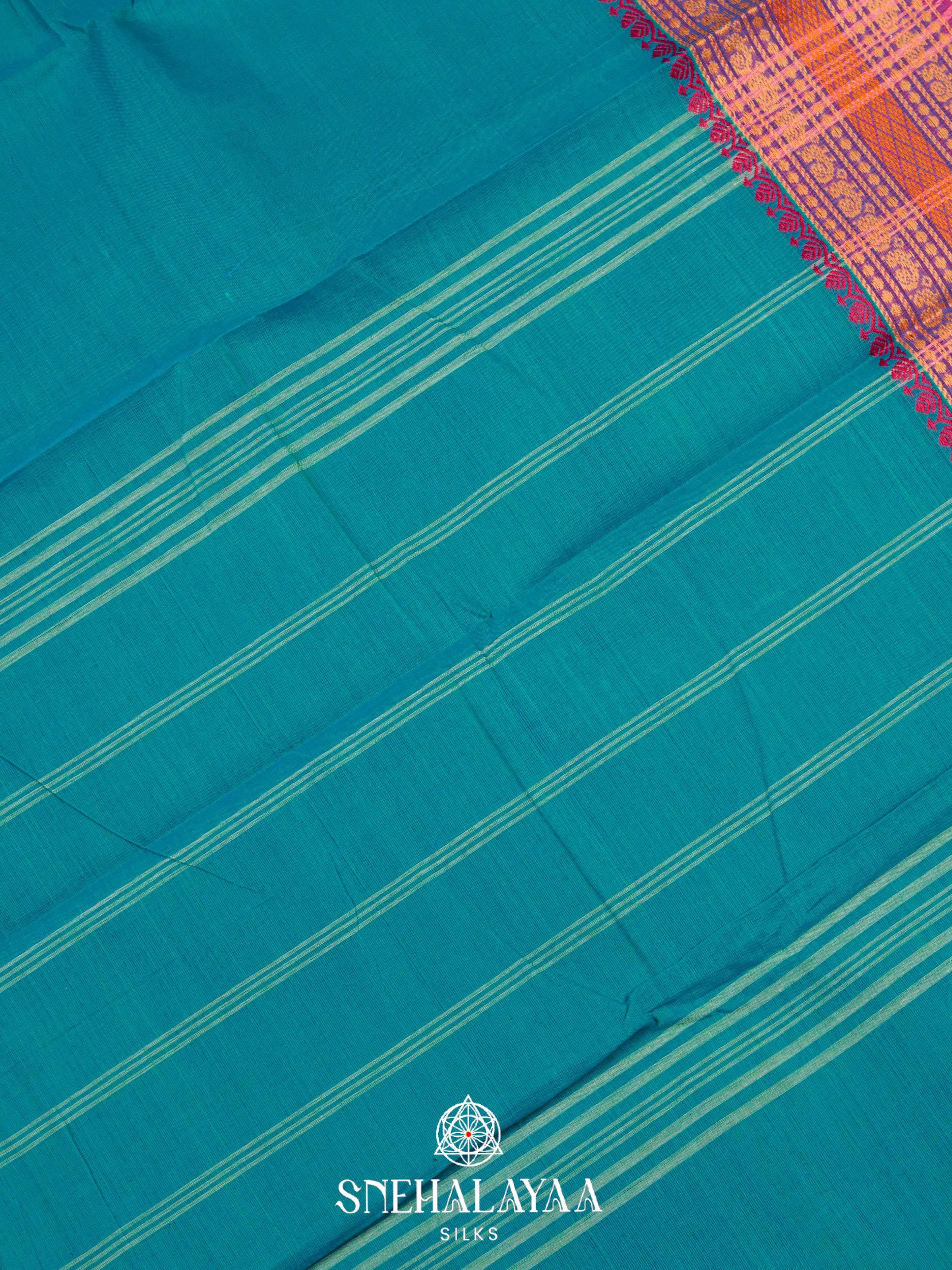 Teal Blue Chettinad Cotton Saree