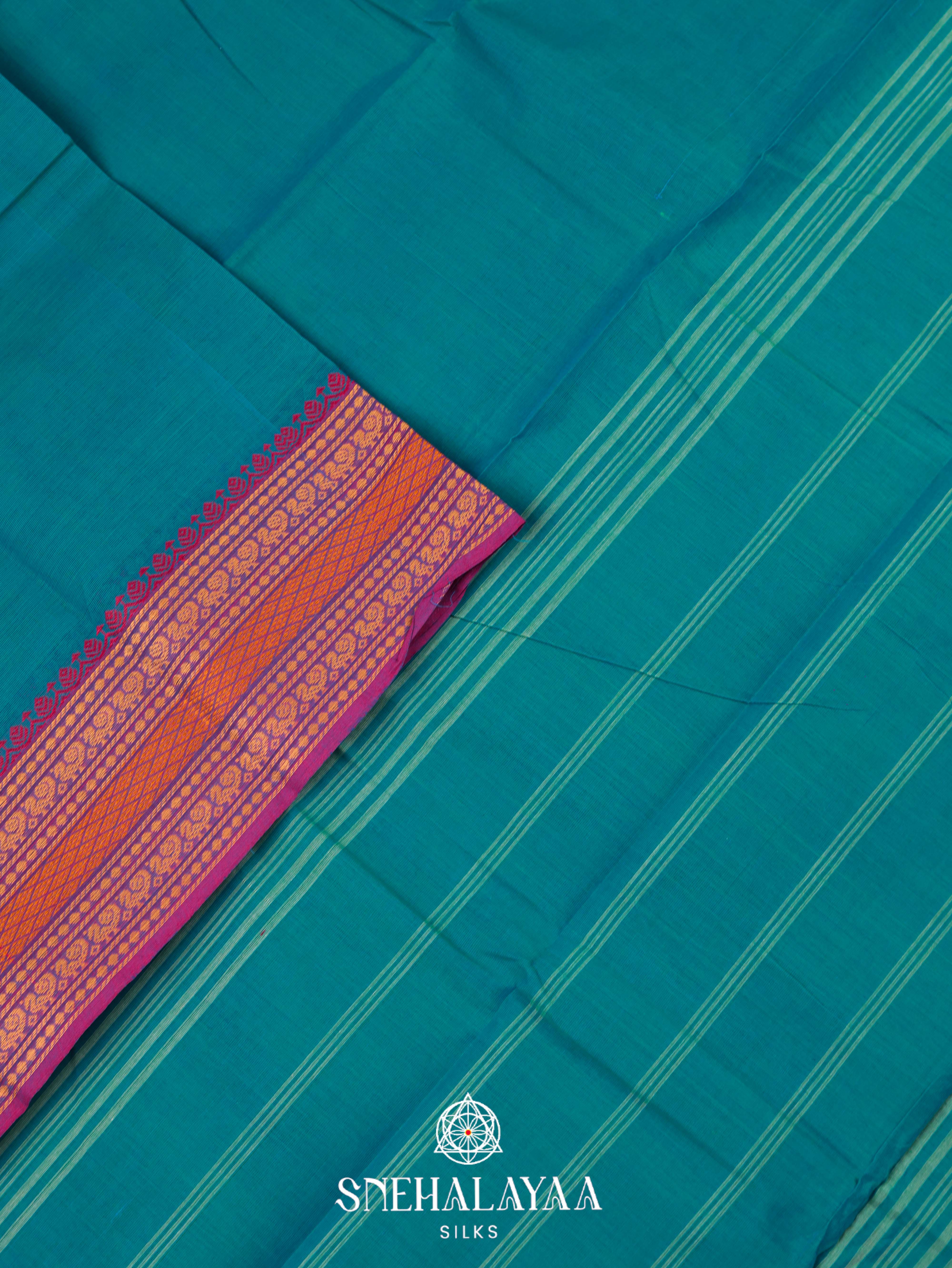 Teal Blue Chettinad Cotton Saree