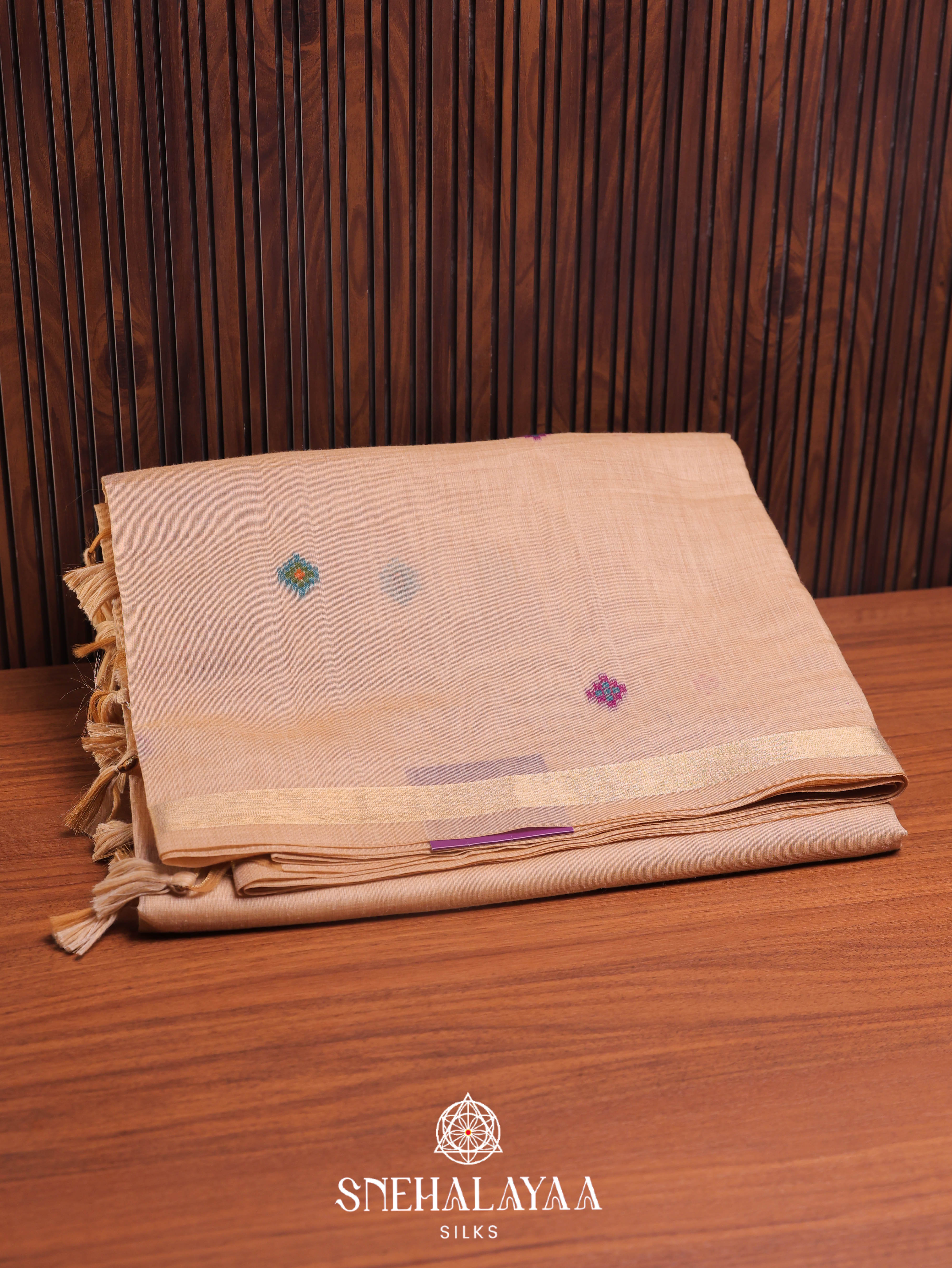 Beige  Munga Cotton Saree