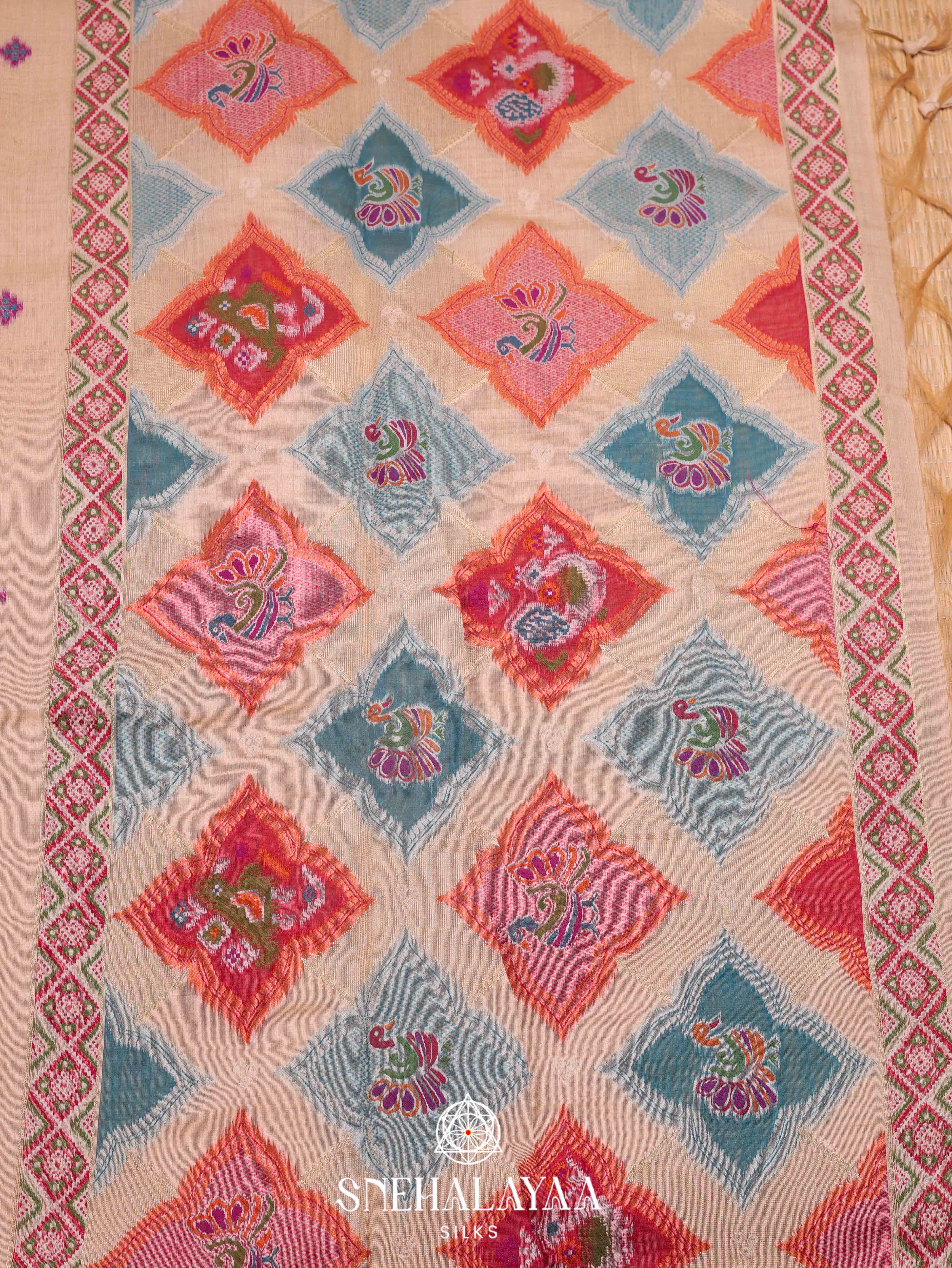 Beige  Munga Cotton Saree