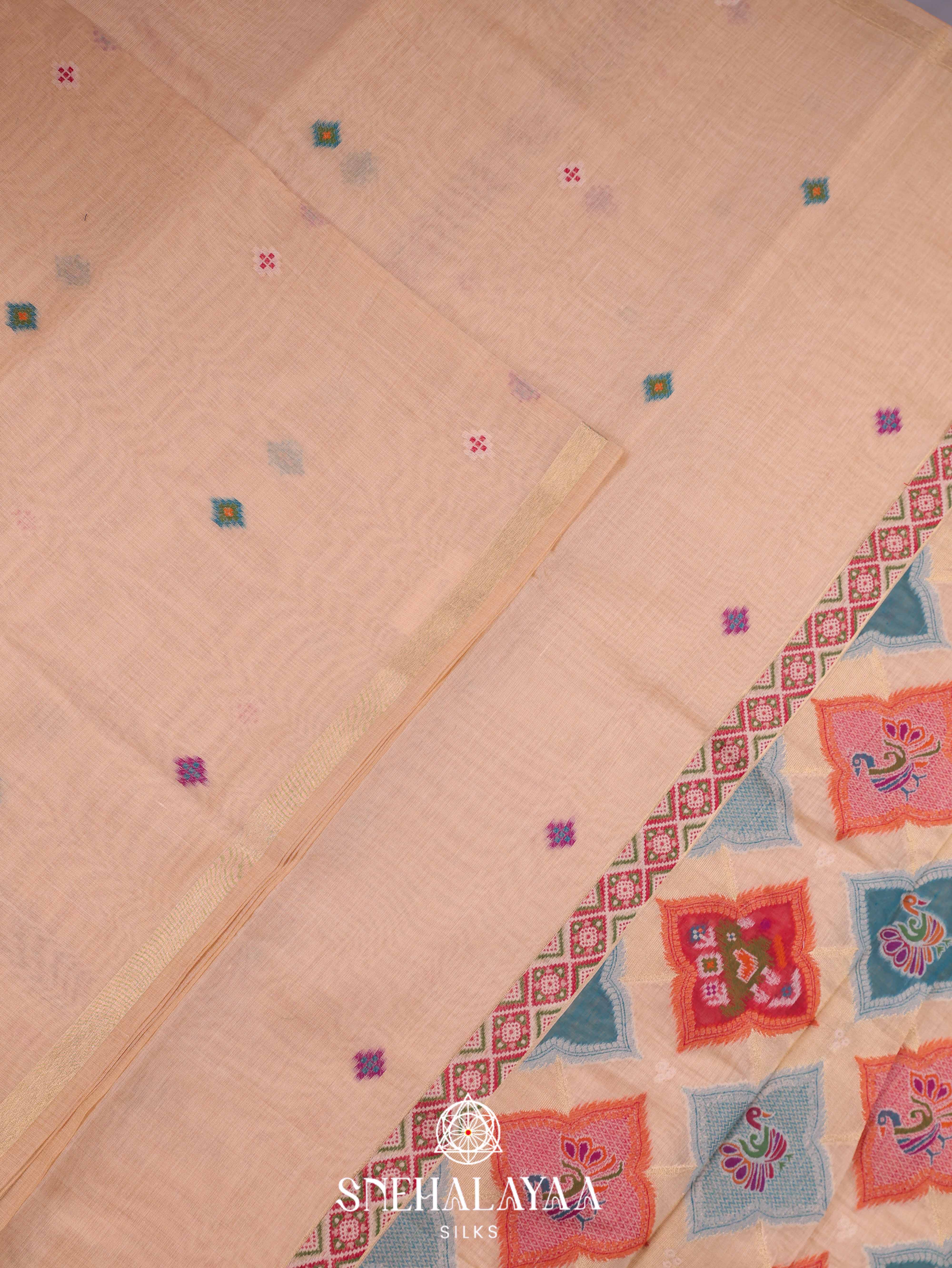 Beige  Munga Cotton Saree