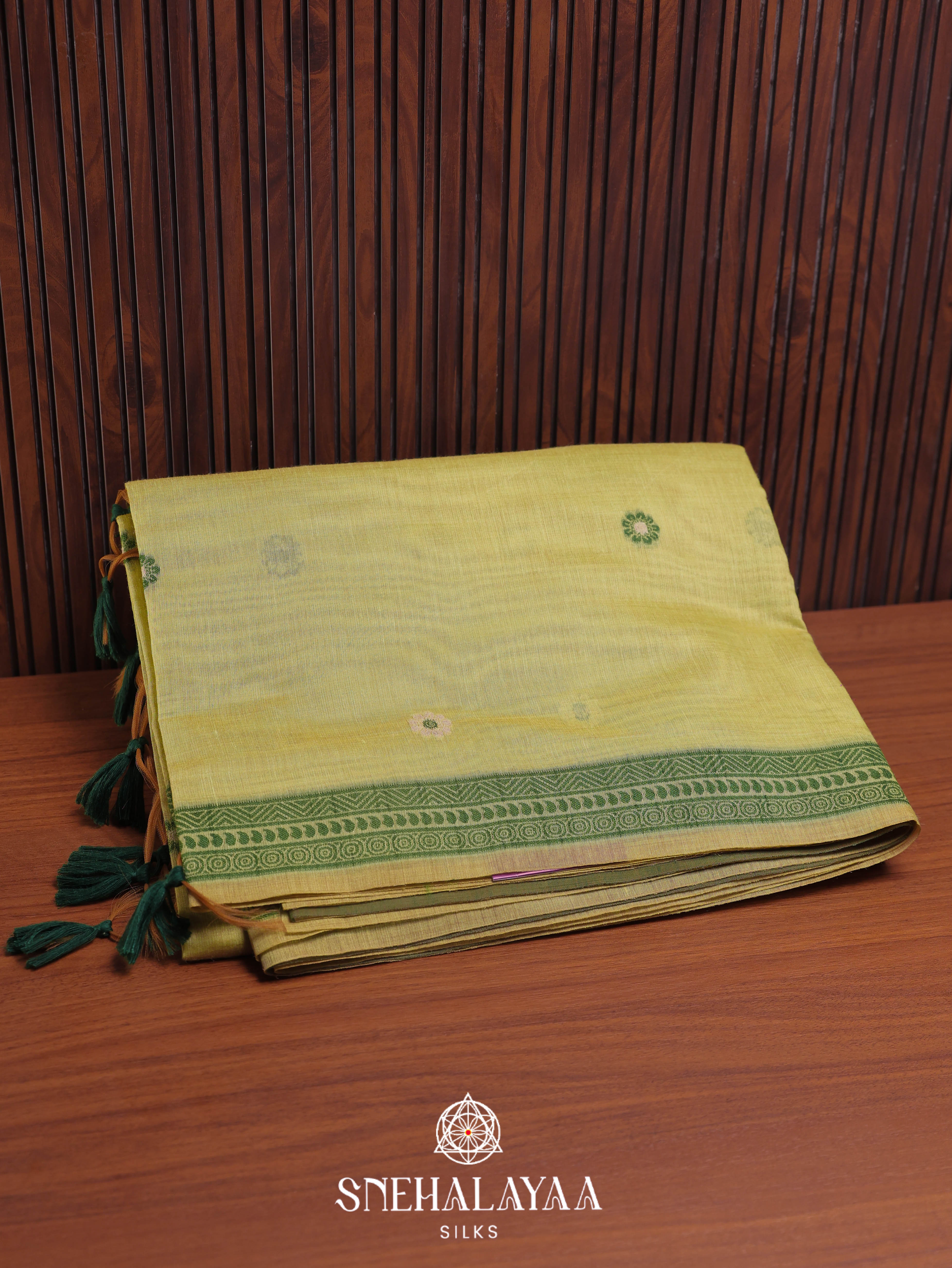 Lemon Yellow Munga Cotton Saree
