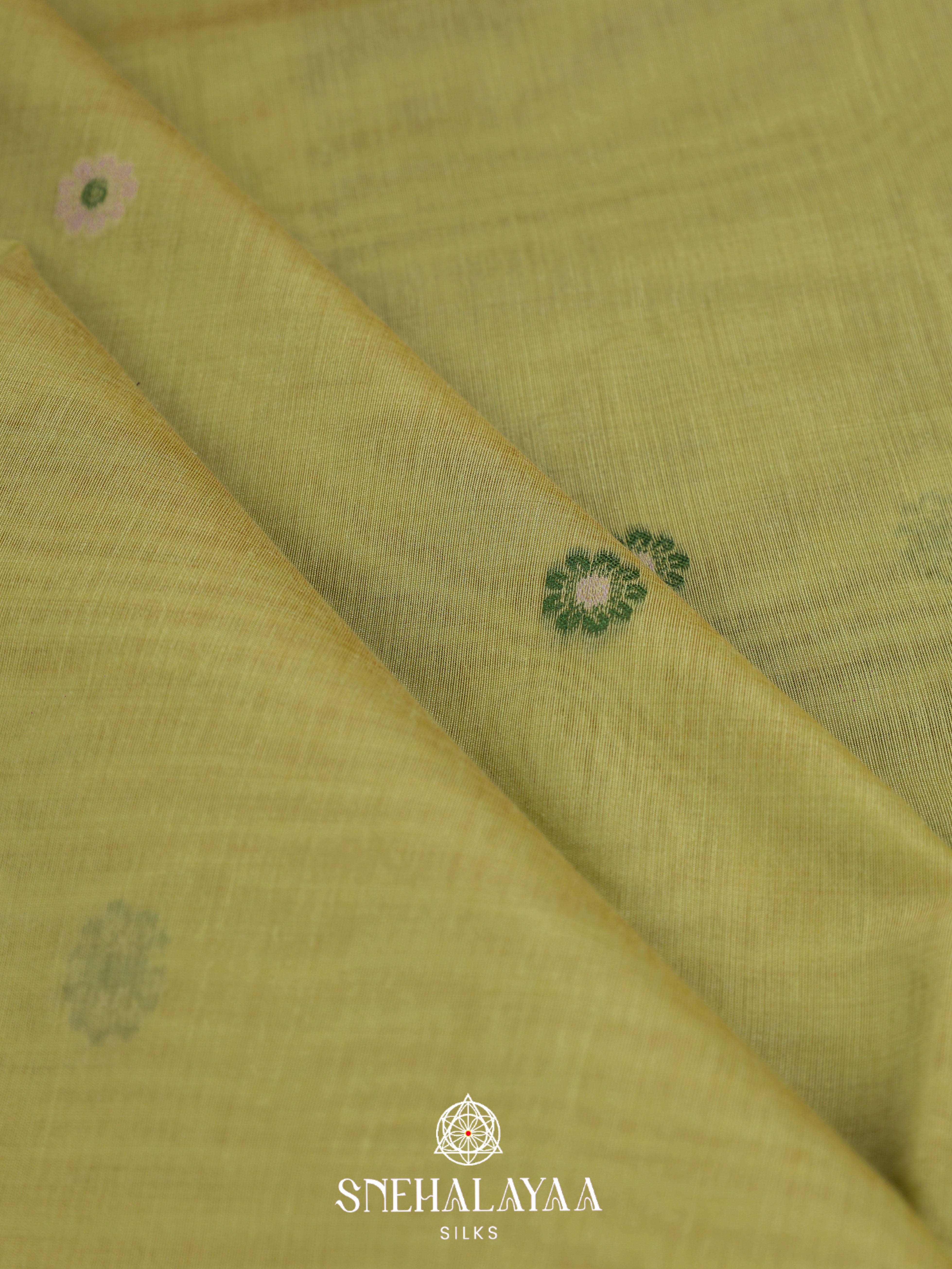 Lemon Yellow Munga Cotton Saree