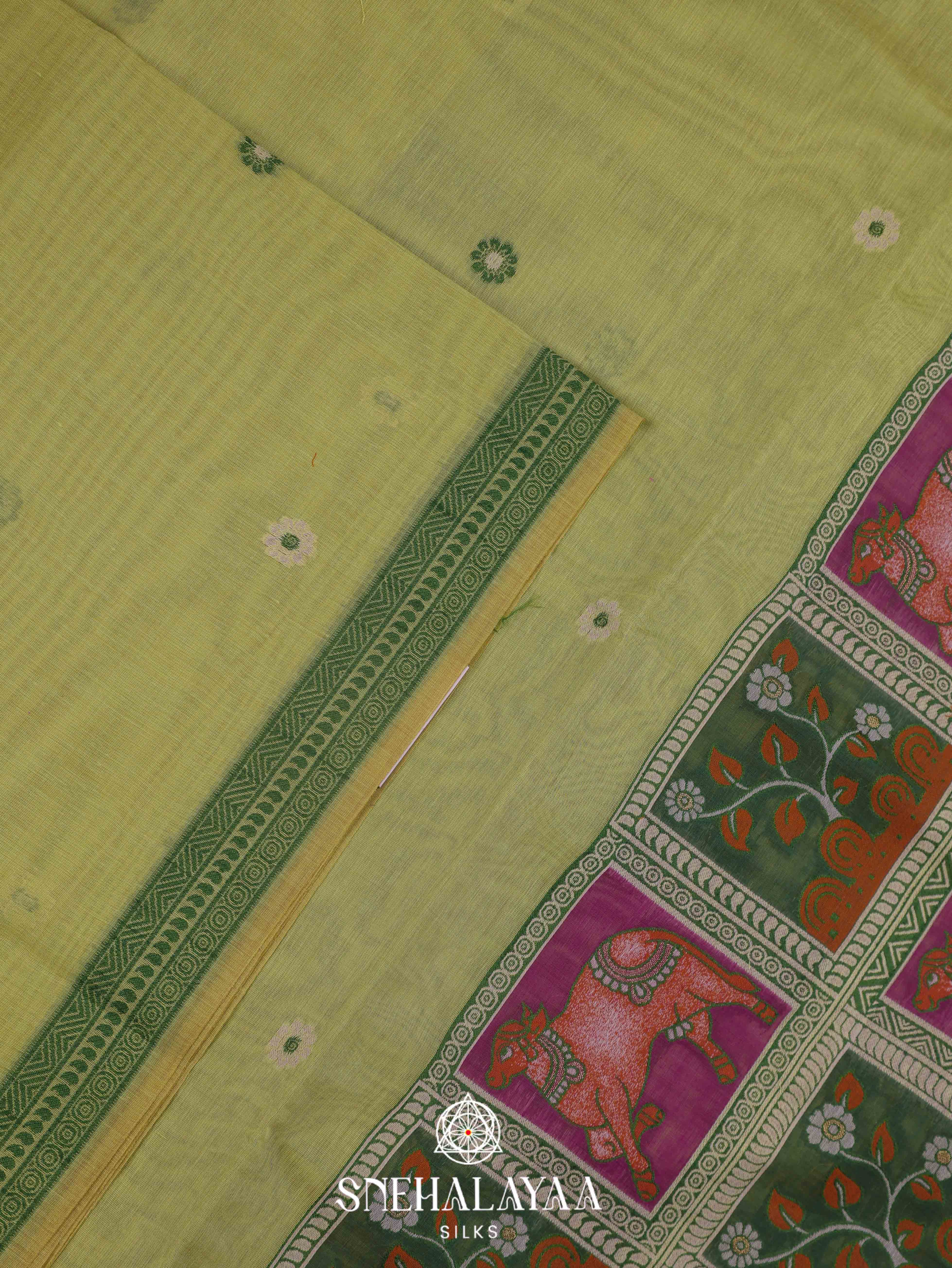 Lemon Yellow Munga Cotton Saree
