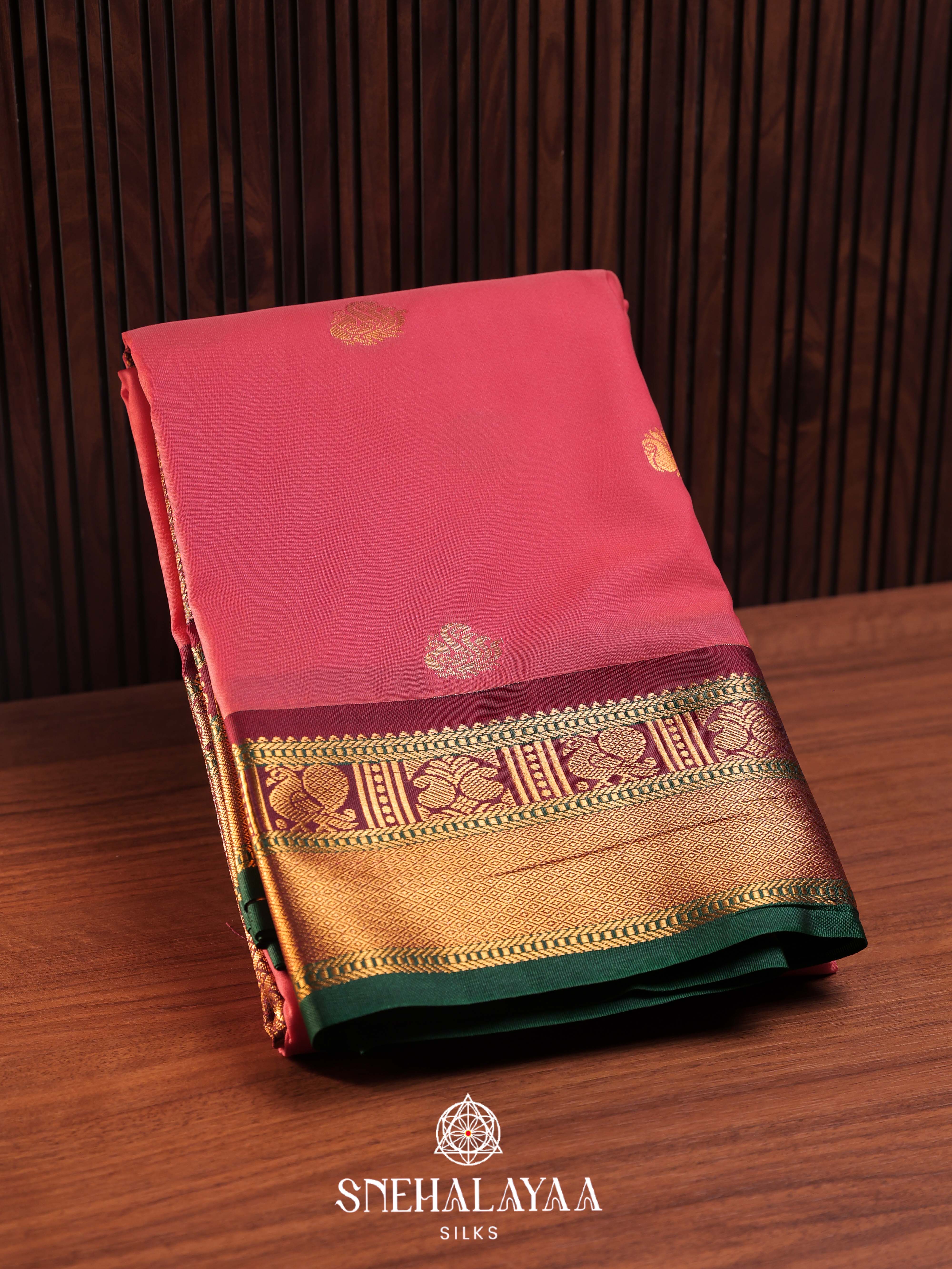 Coral Pink Art Silk Saree