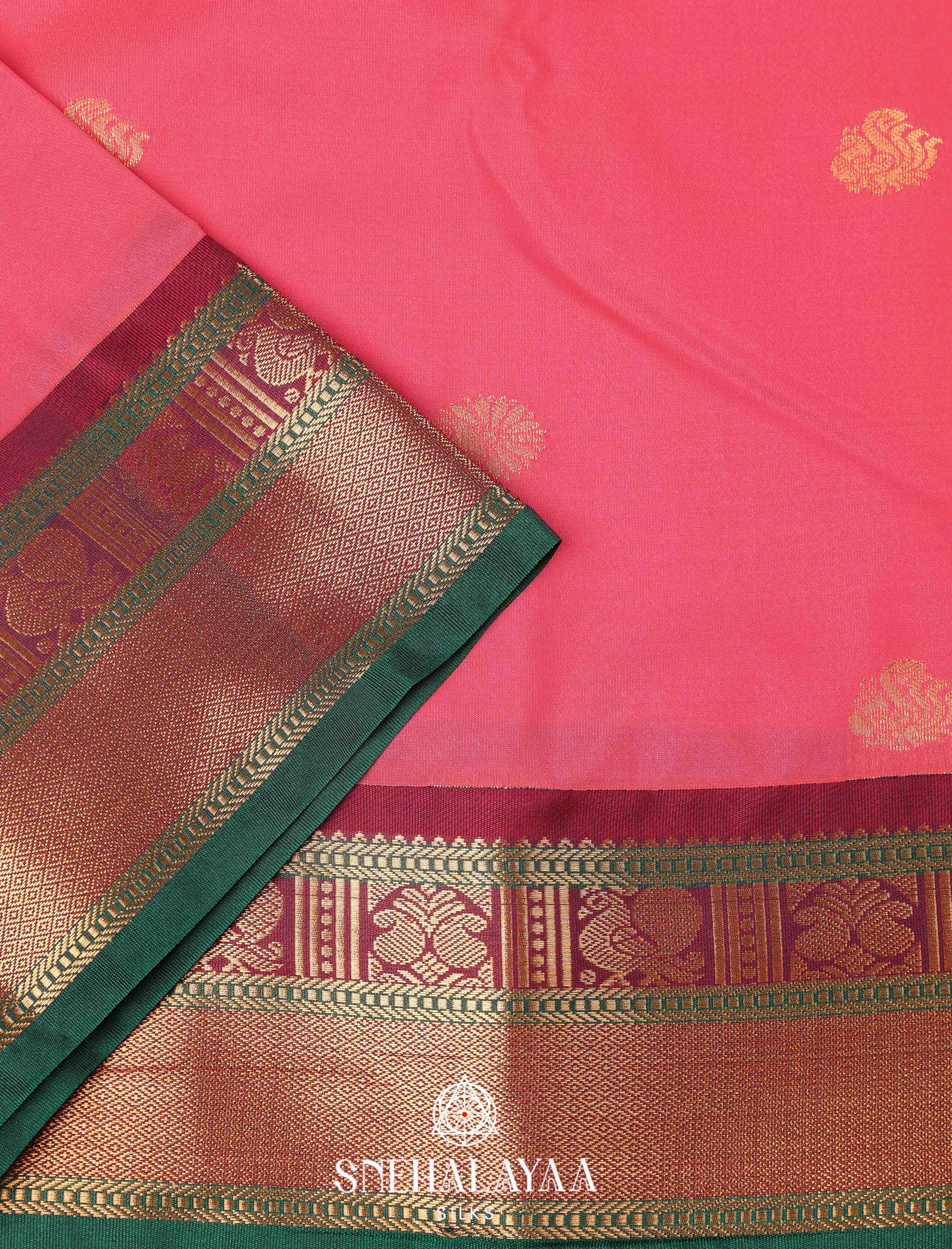 Coral Pink Art Silk Saree