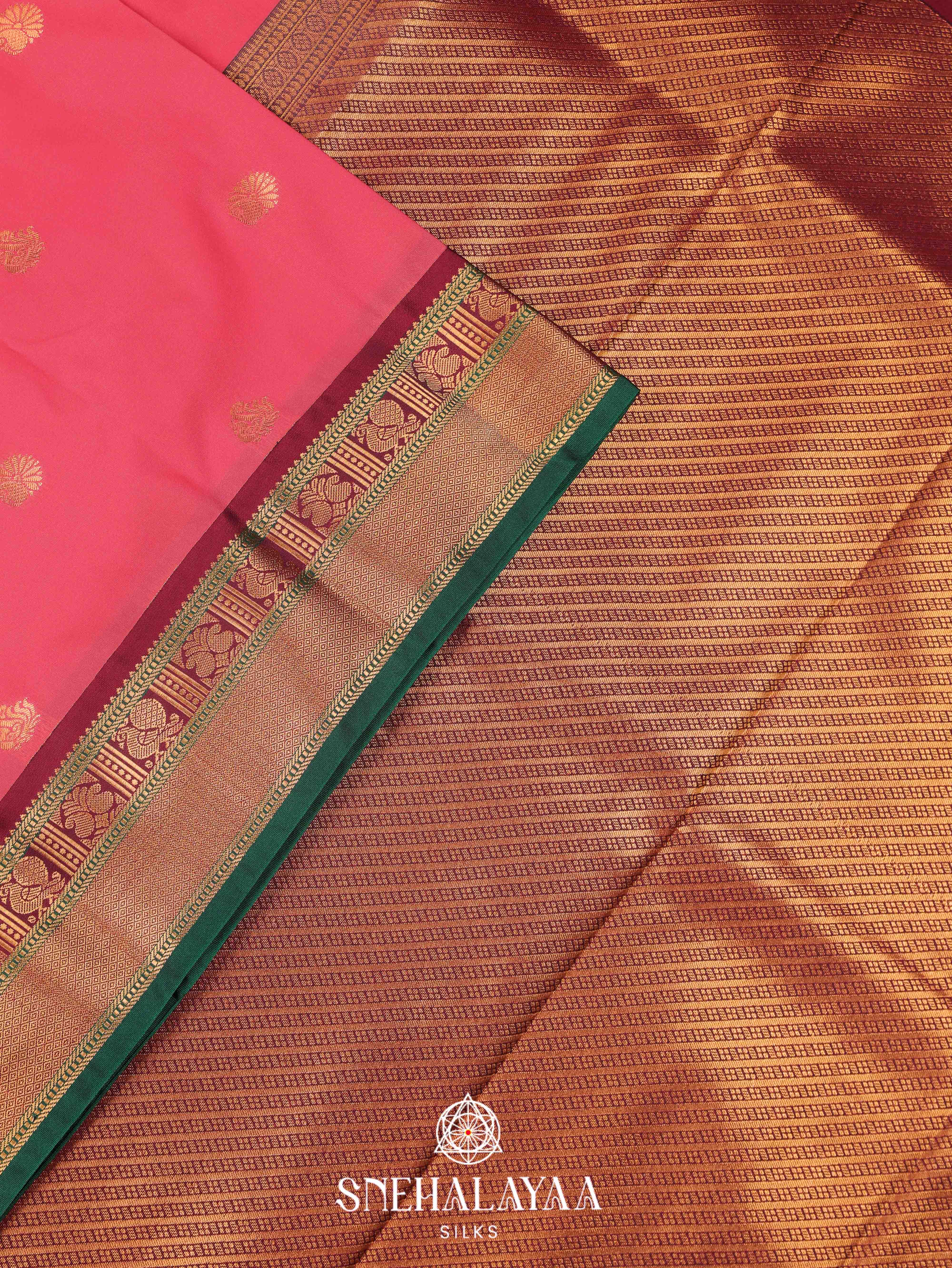 Coral Pink Art Silk Saree