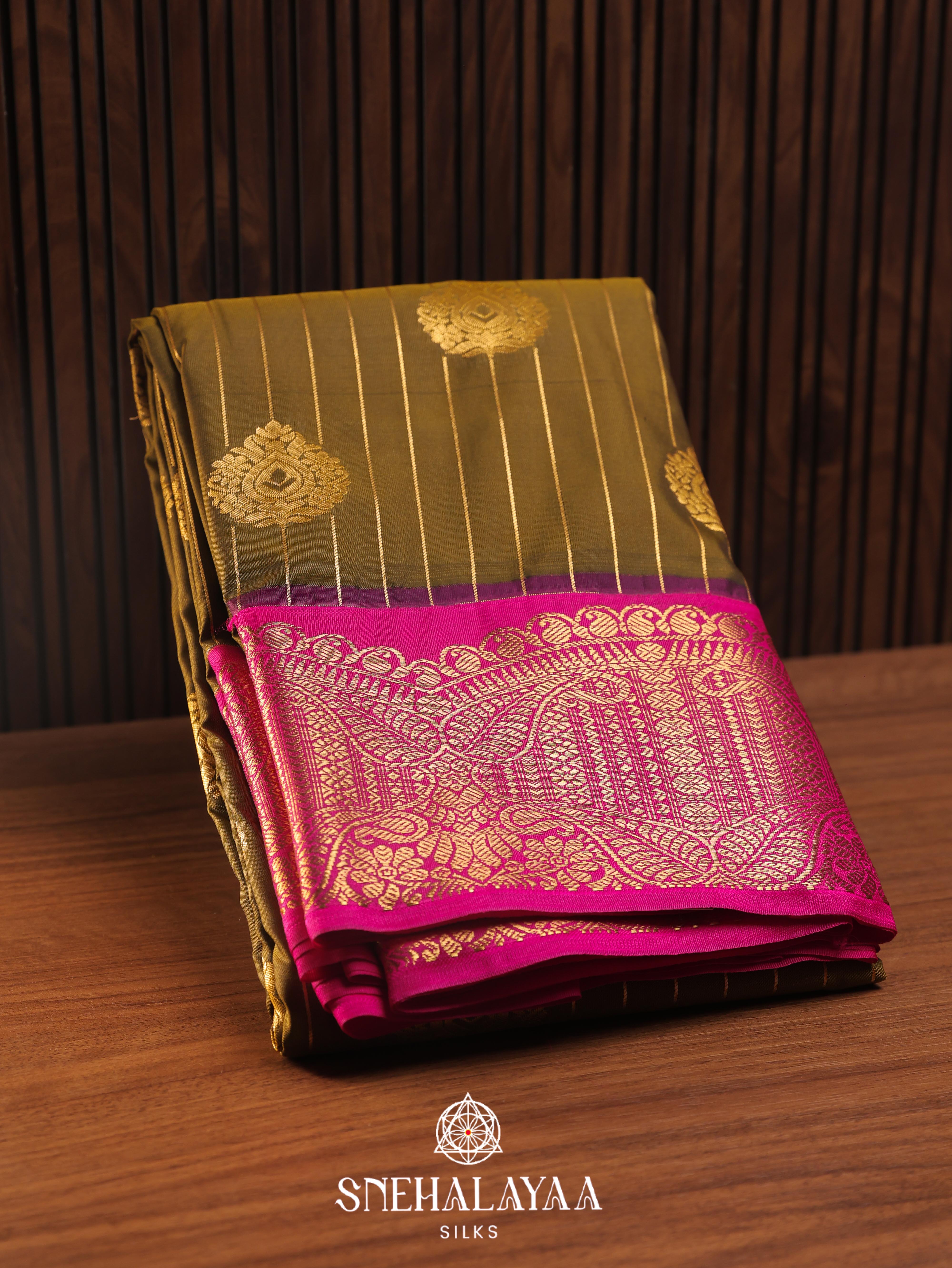 Olive Green Art Silk Saree