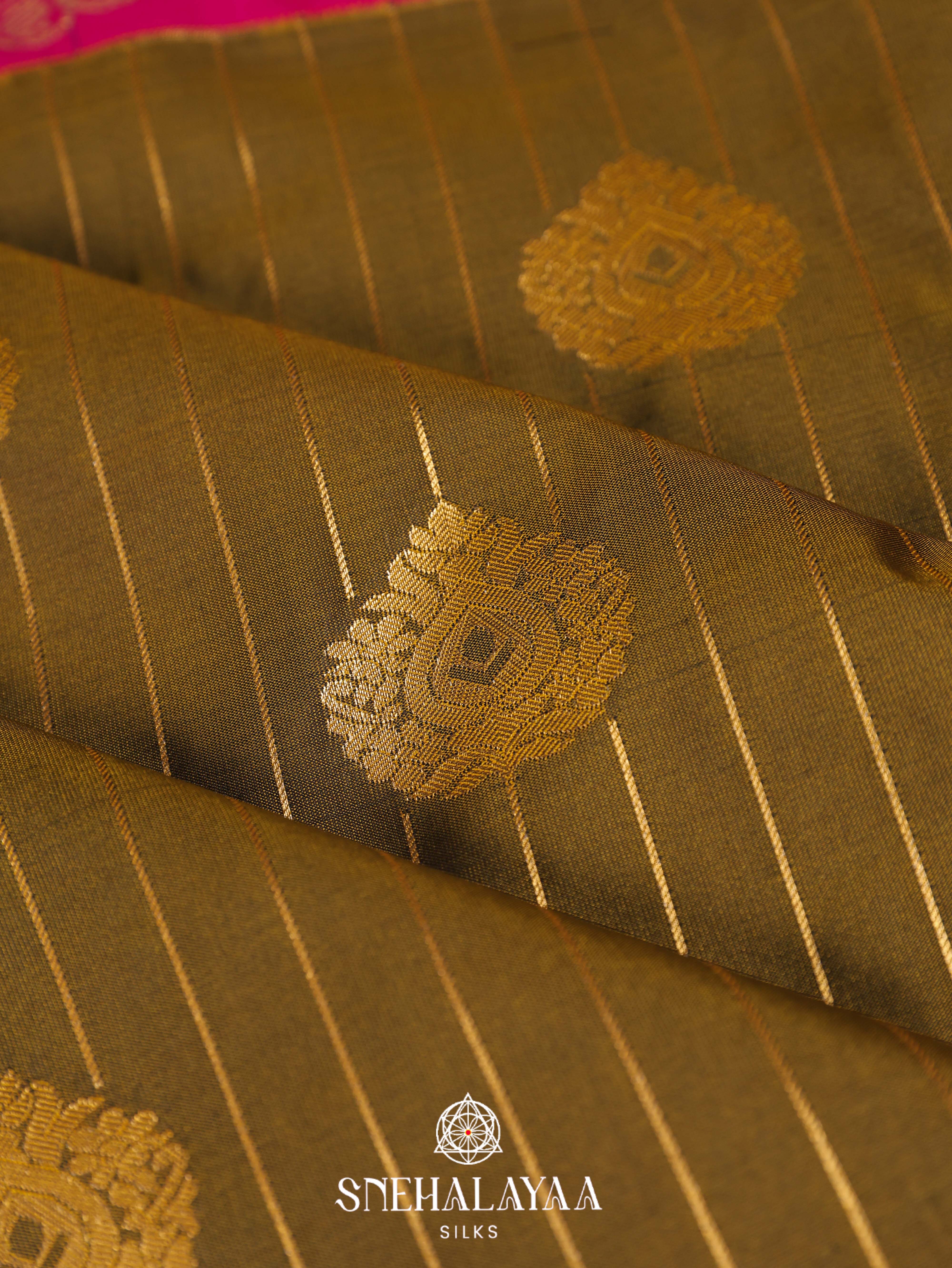Olive Green Art Silk Saree