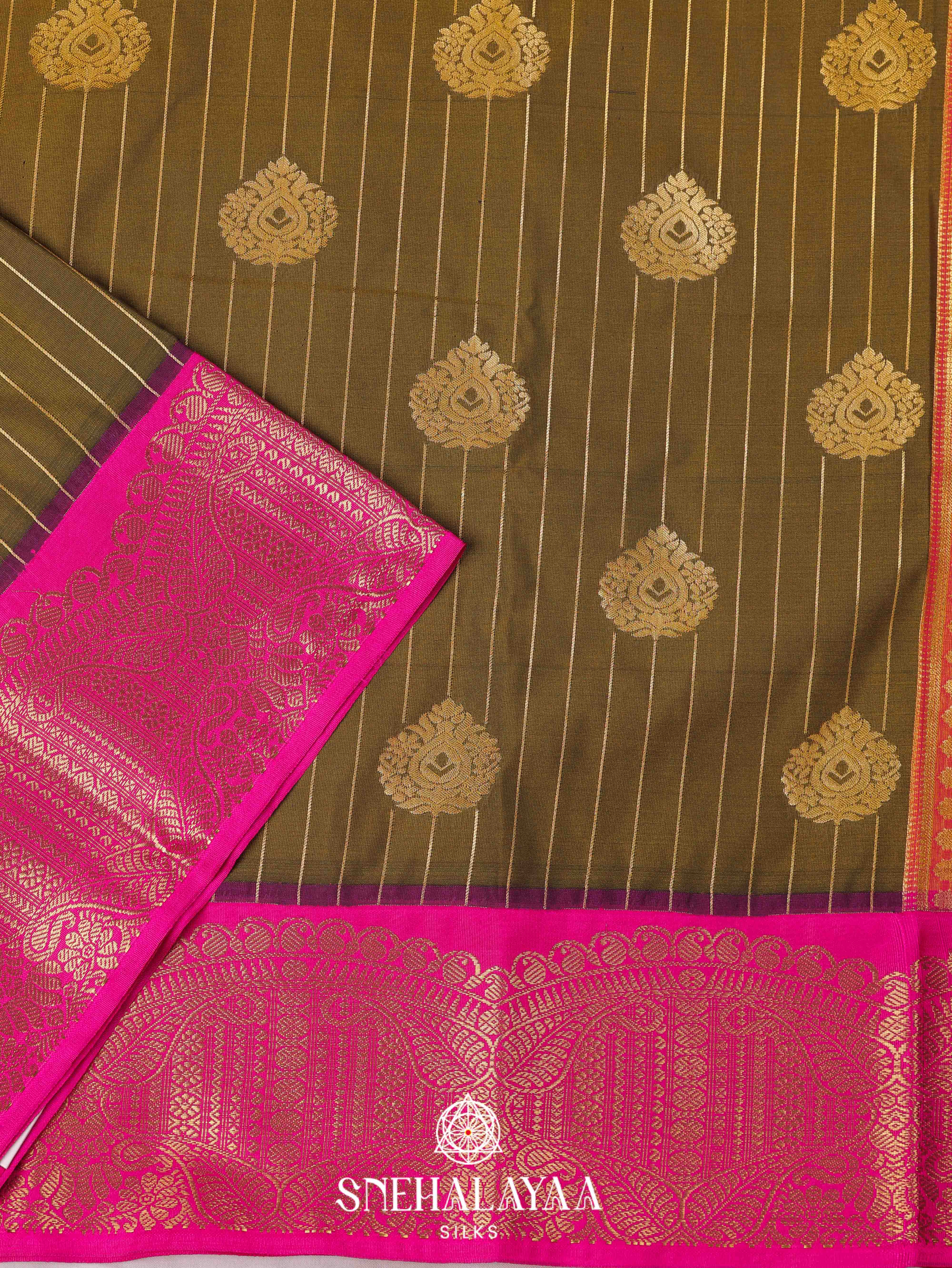 Olive Green Art Silk Saree