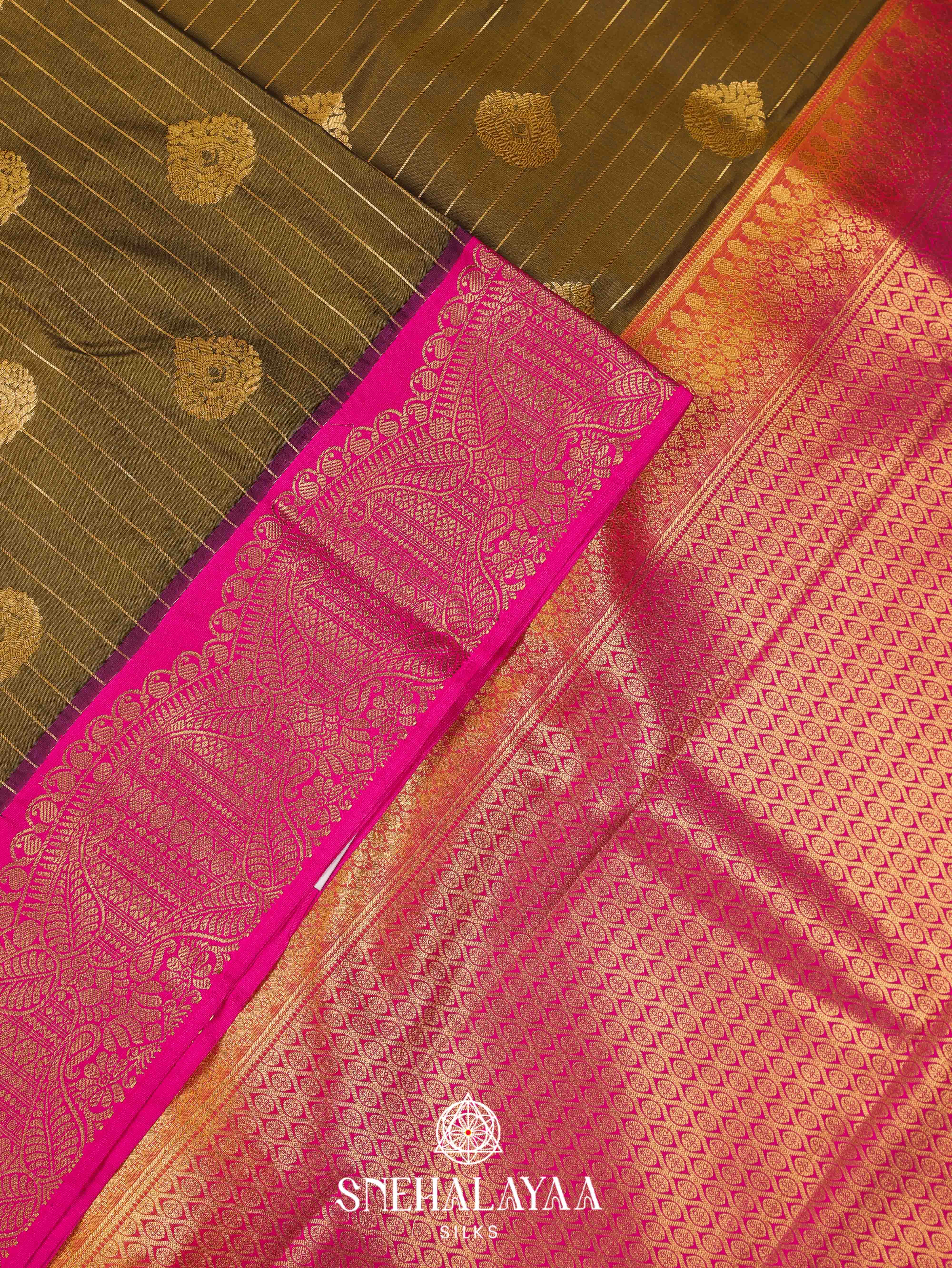 Olive Green Art Silk Saree