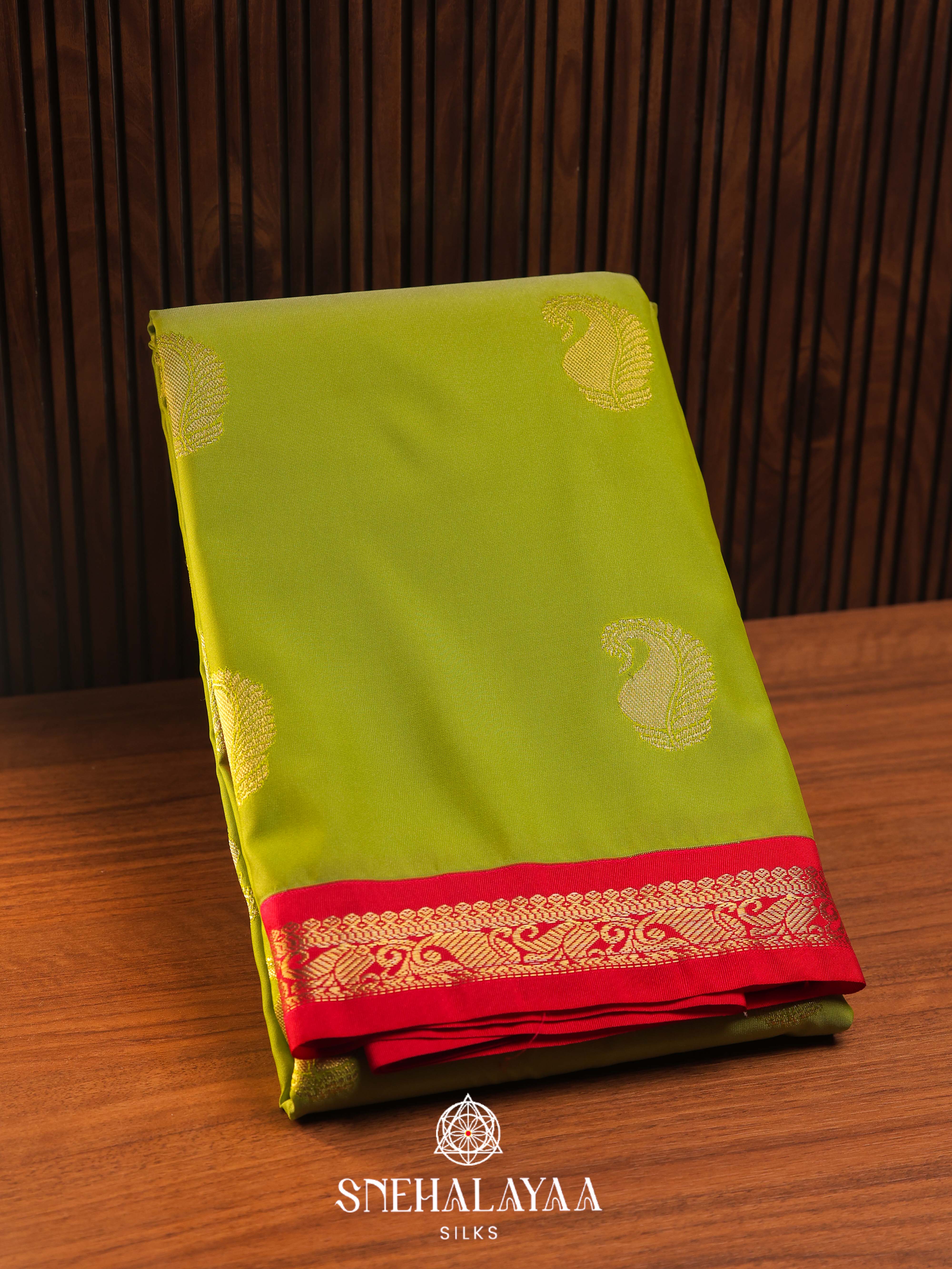 Lime Green Art Silk Saree
