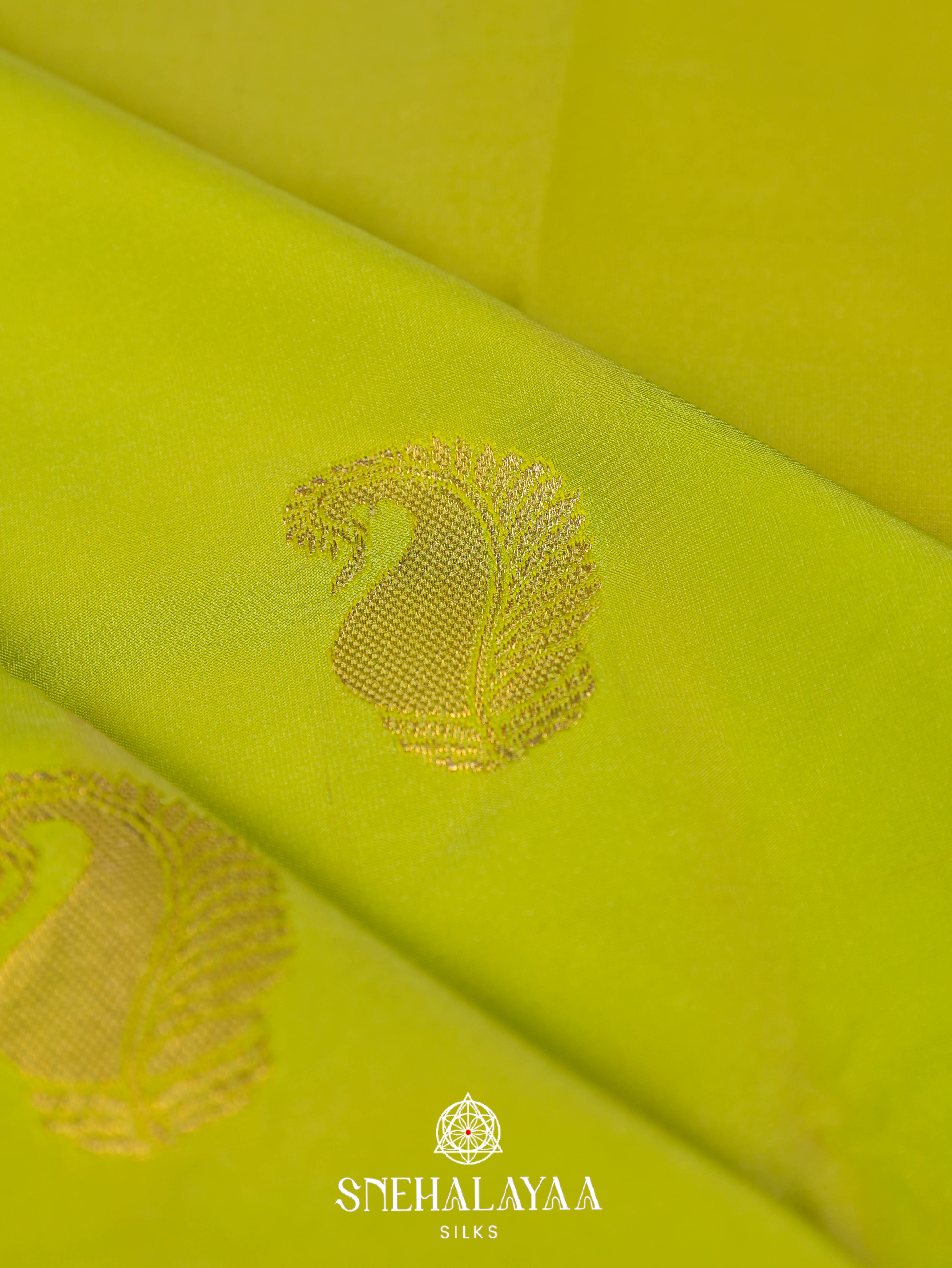 Lime Green Art Silk Saree
