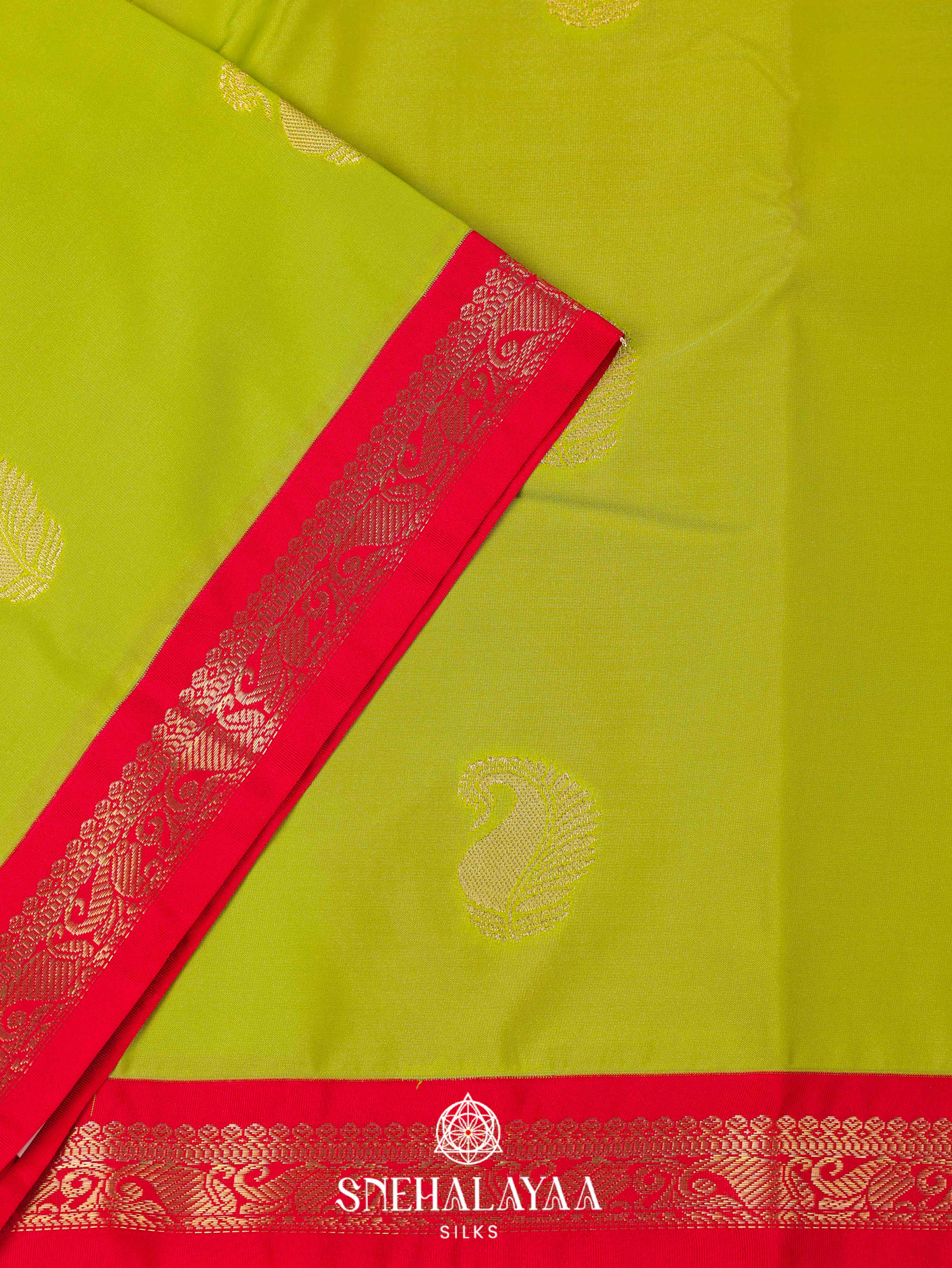 Lime Green Art Silk Saree