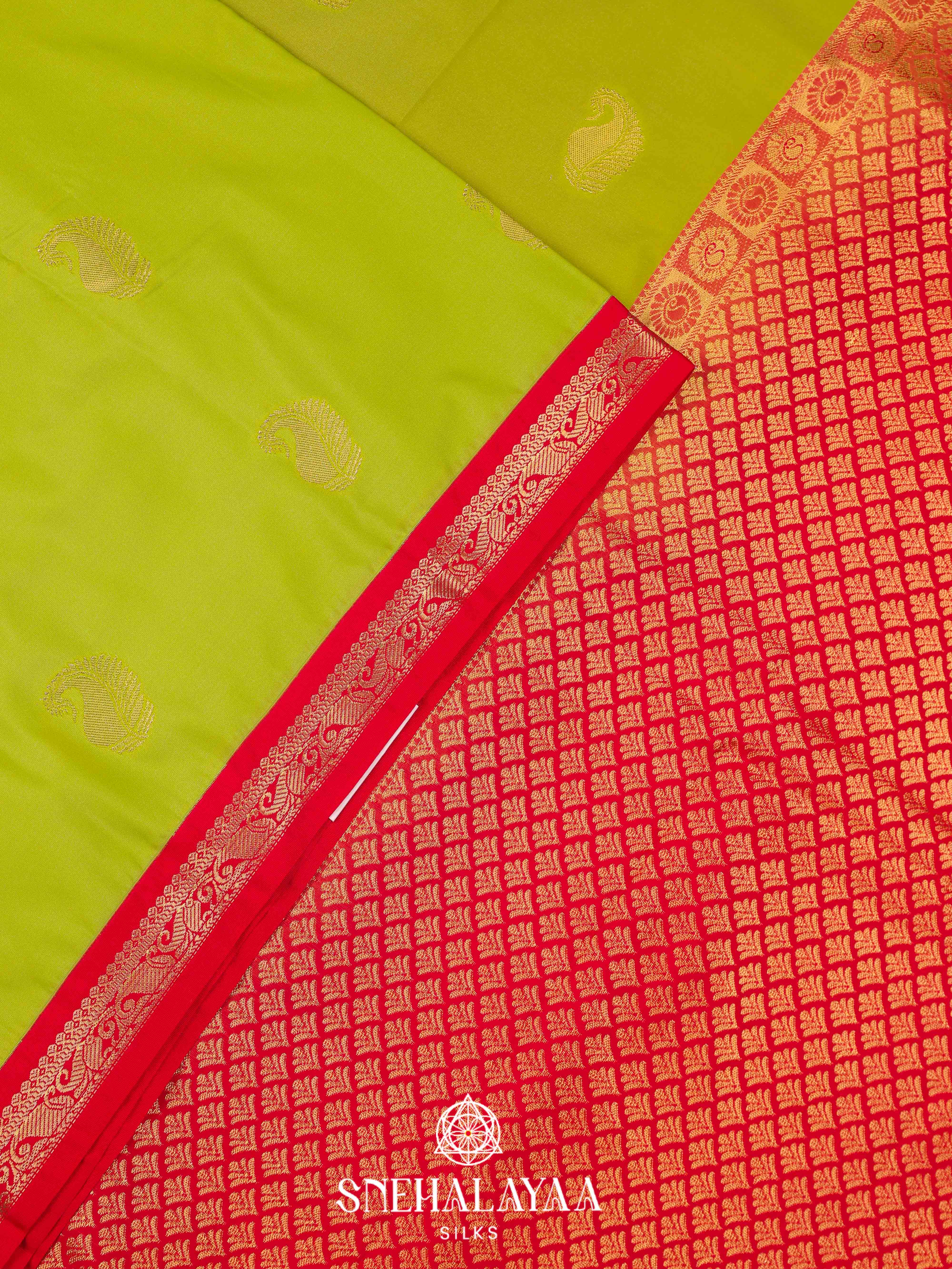 Lime Green Art Silk Saree