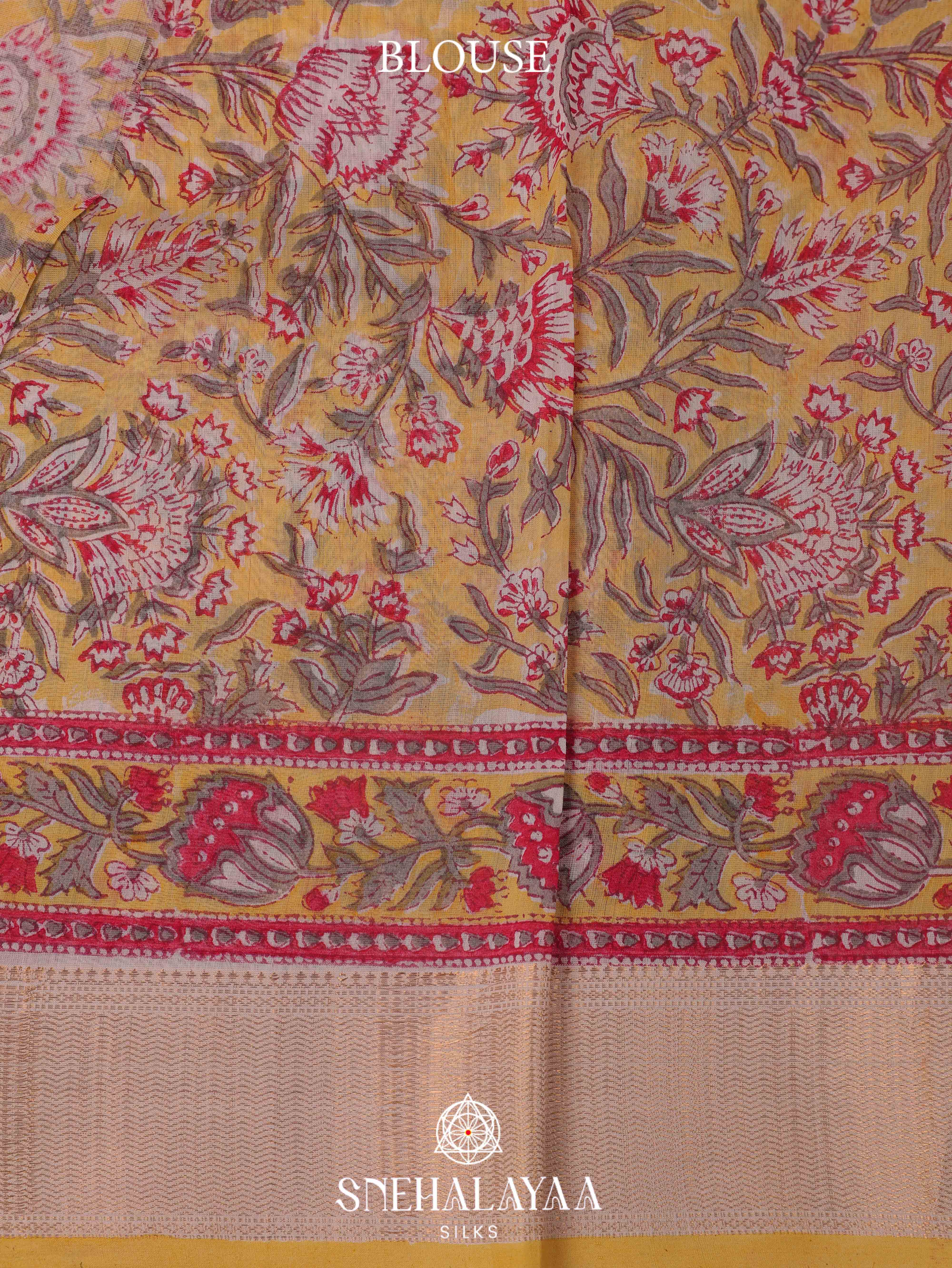 Yellow  Printed Maheshwari Silk Cotton Saree