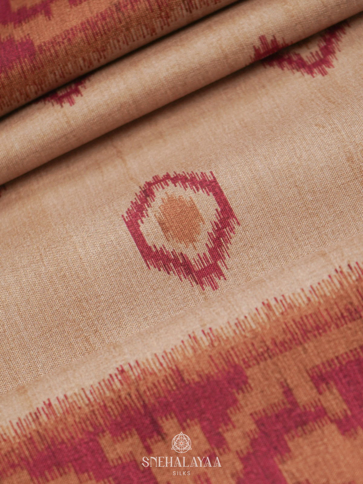 Beige Tussar Saree with Pale Pink Border