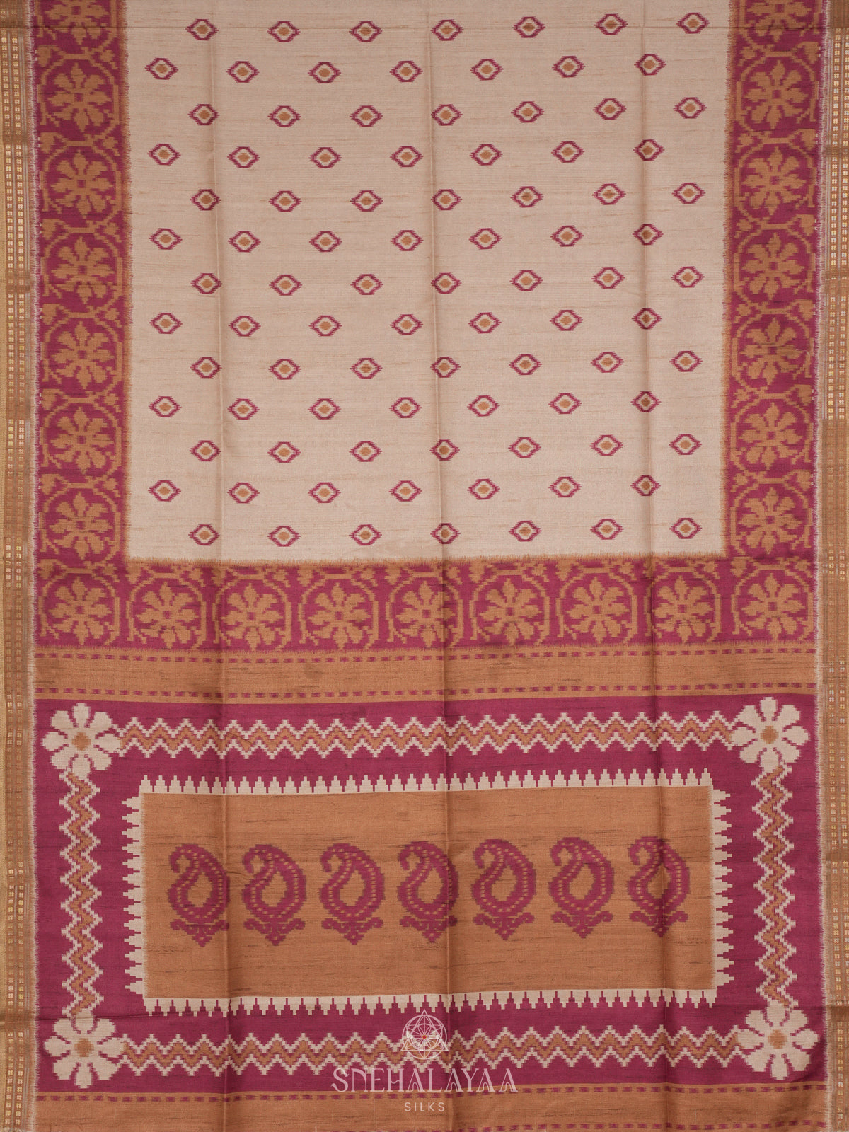 Beige Tussar Saree with Pale Pink Border