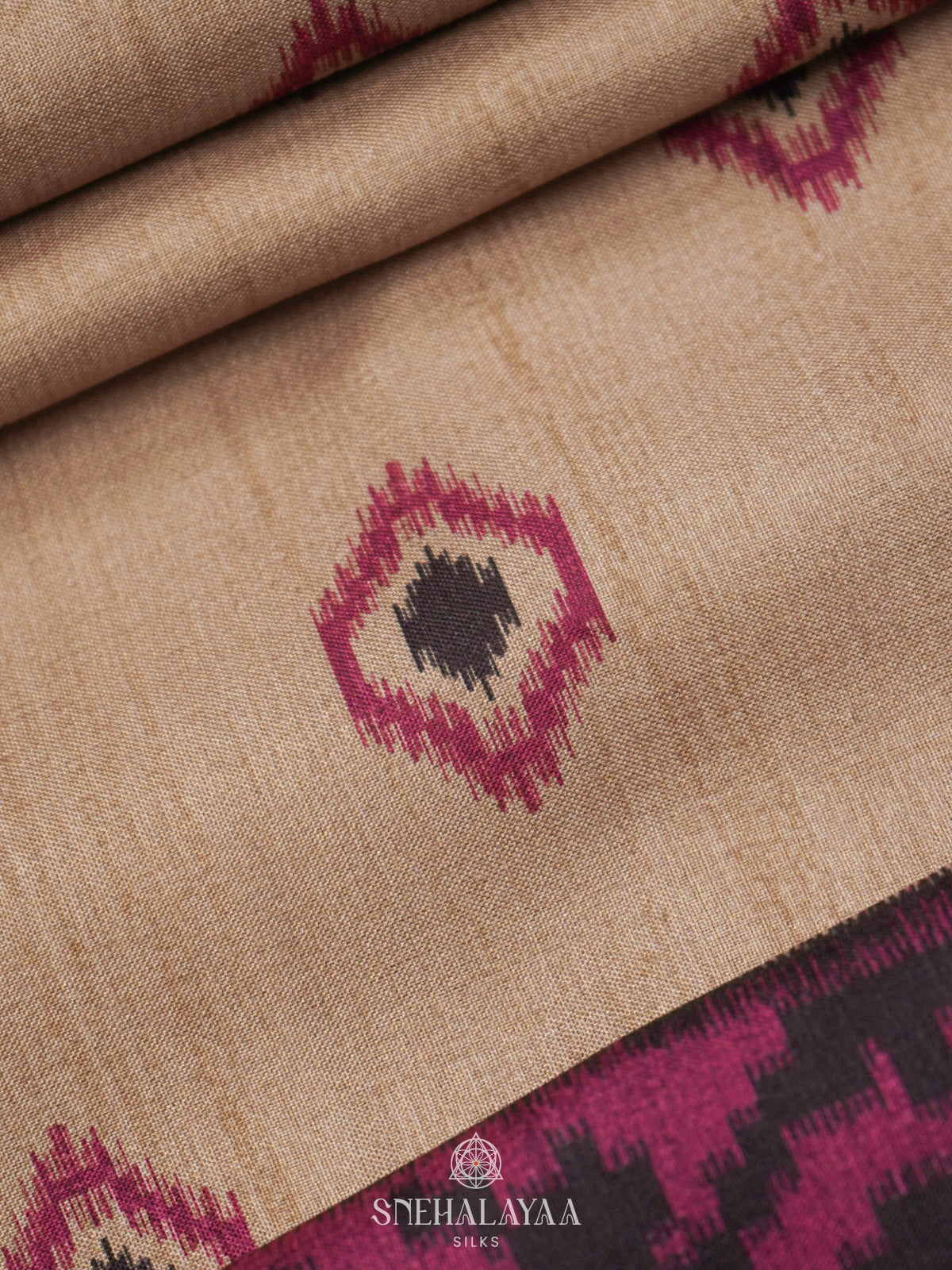 Beige Tussar Saree with Purple Border