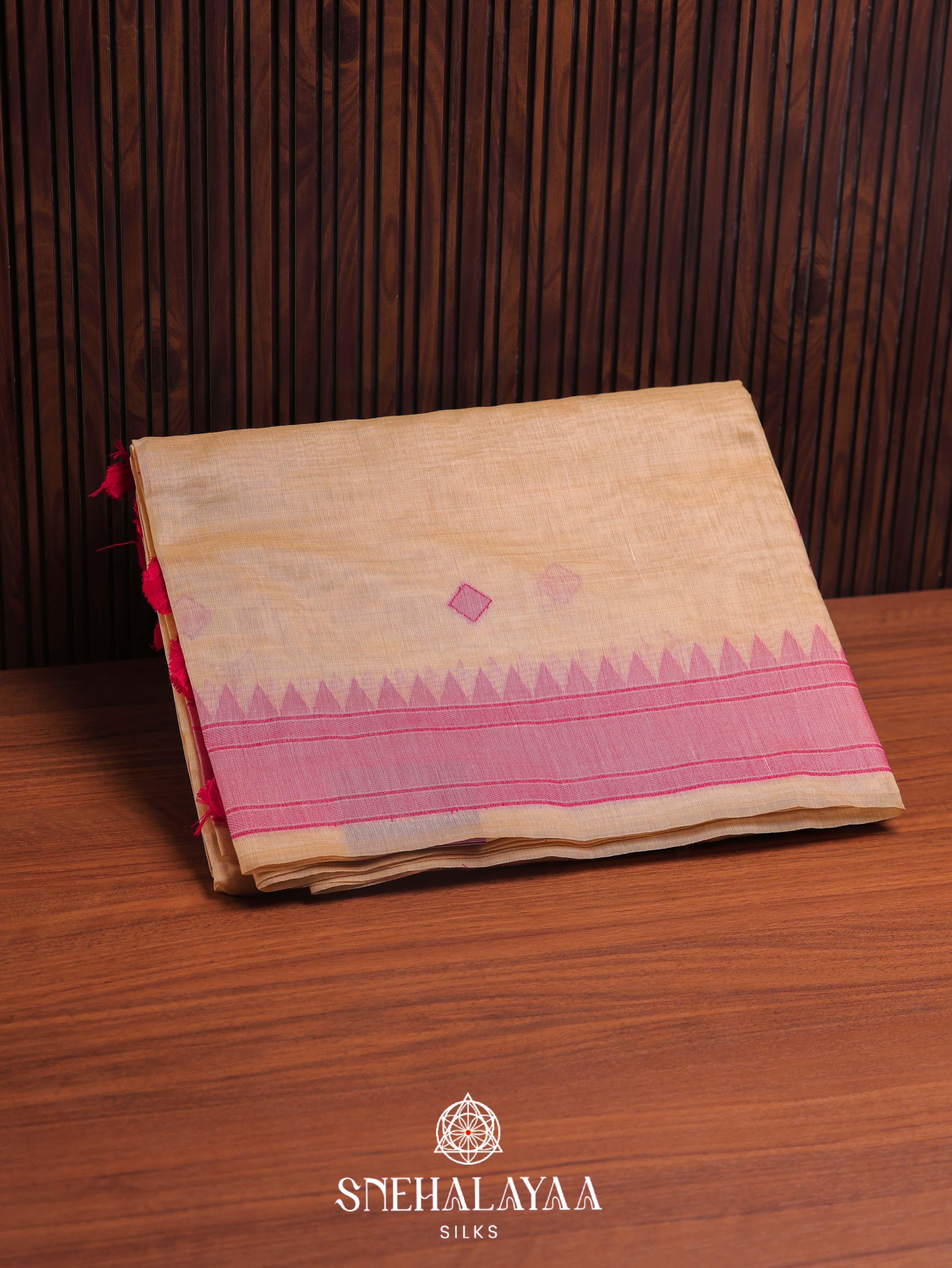 Beige  Munga Cotton Saree