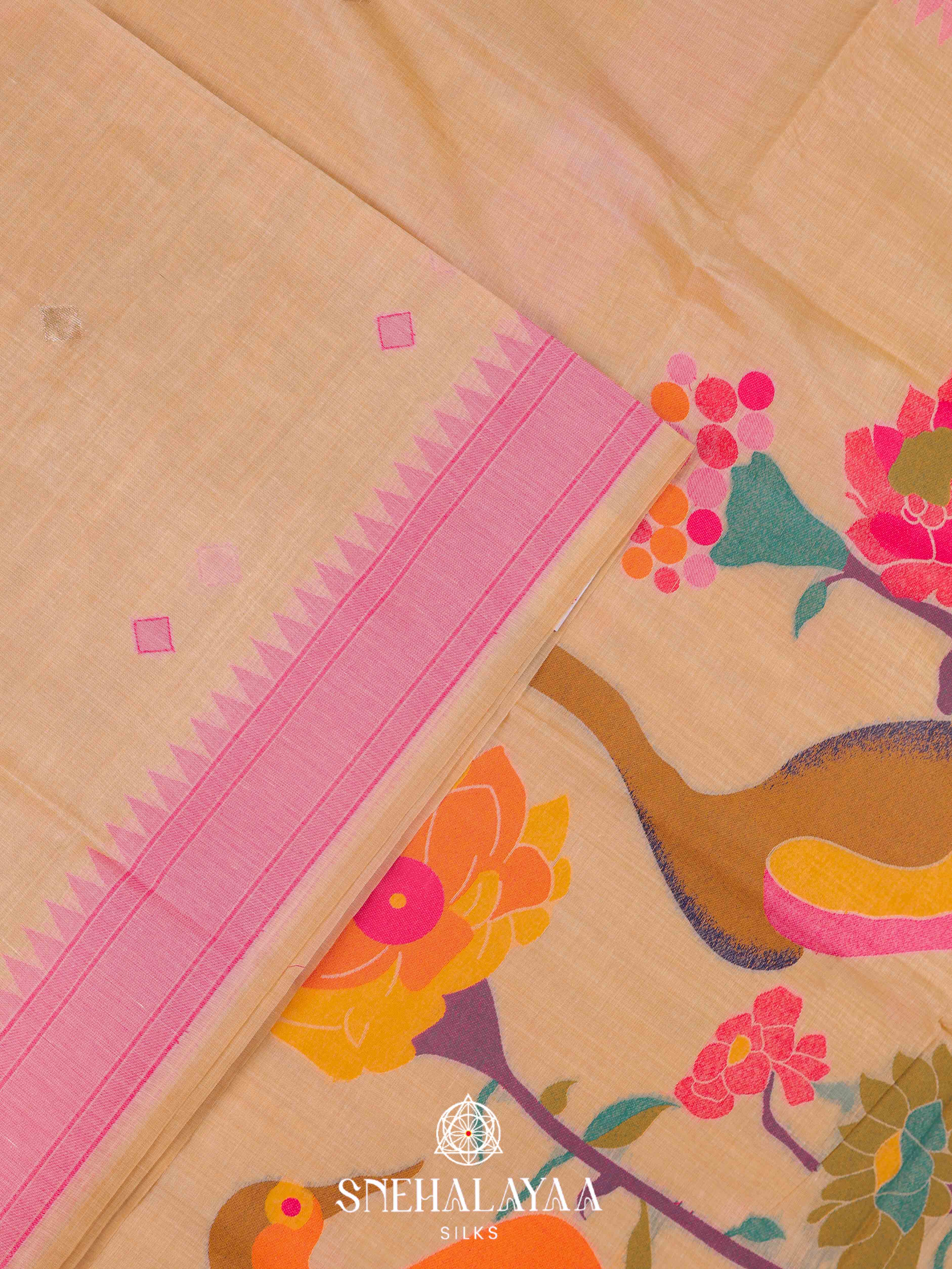 Beige  Munga Cotton Saree