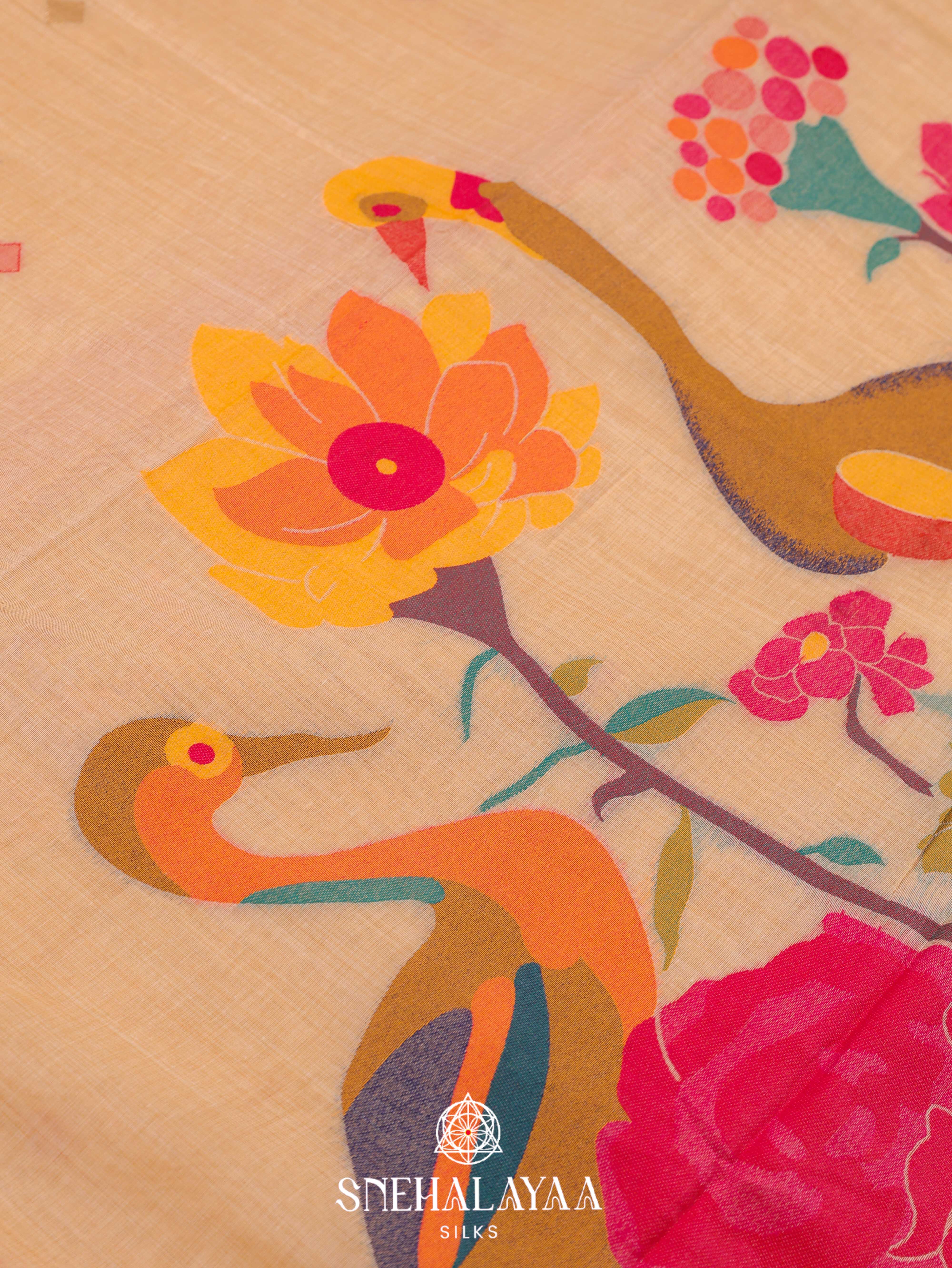 Soft Beige Munga Cotton Saree