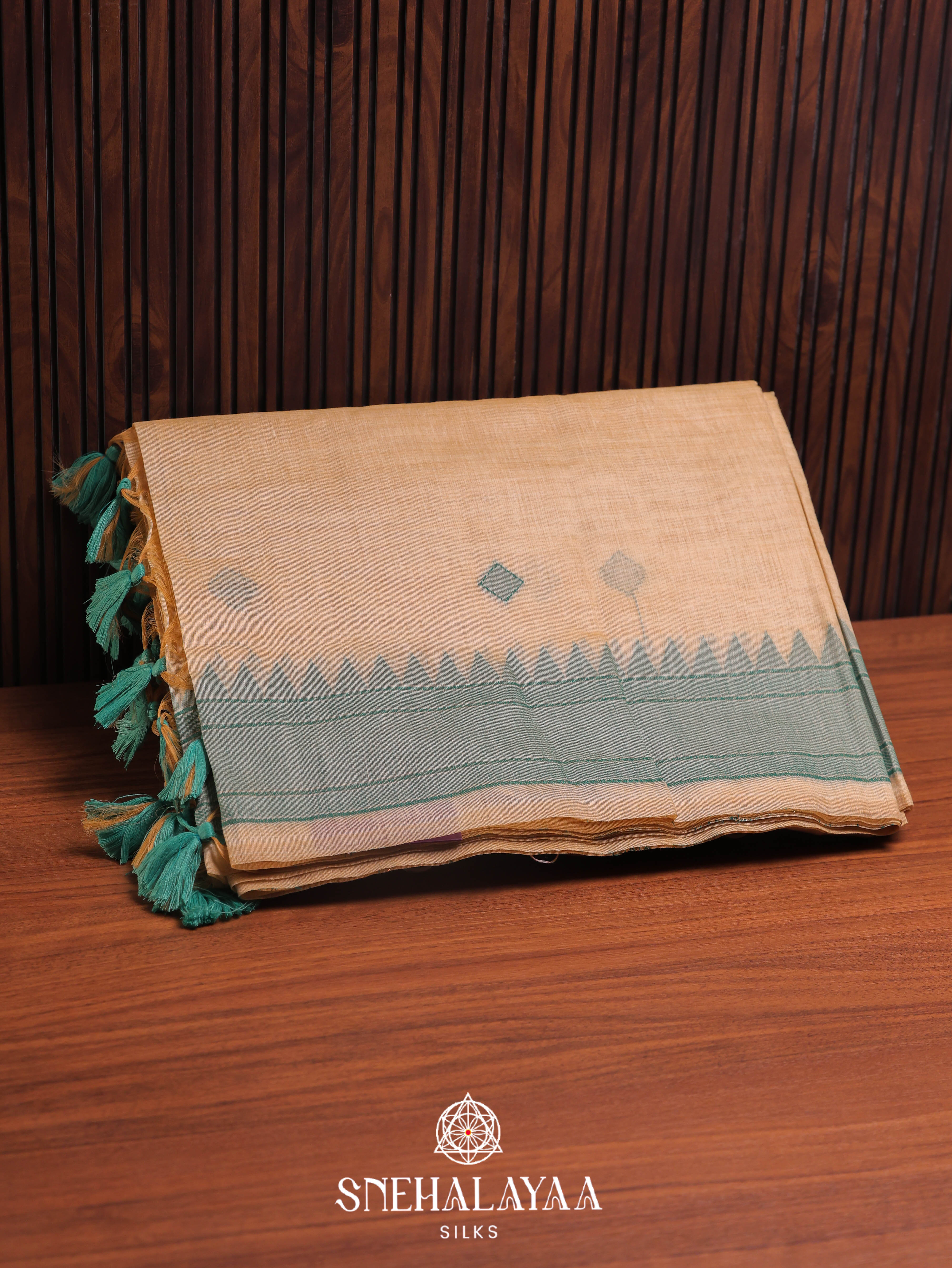 Beige  Munga Cotton Saree