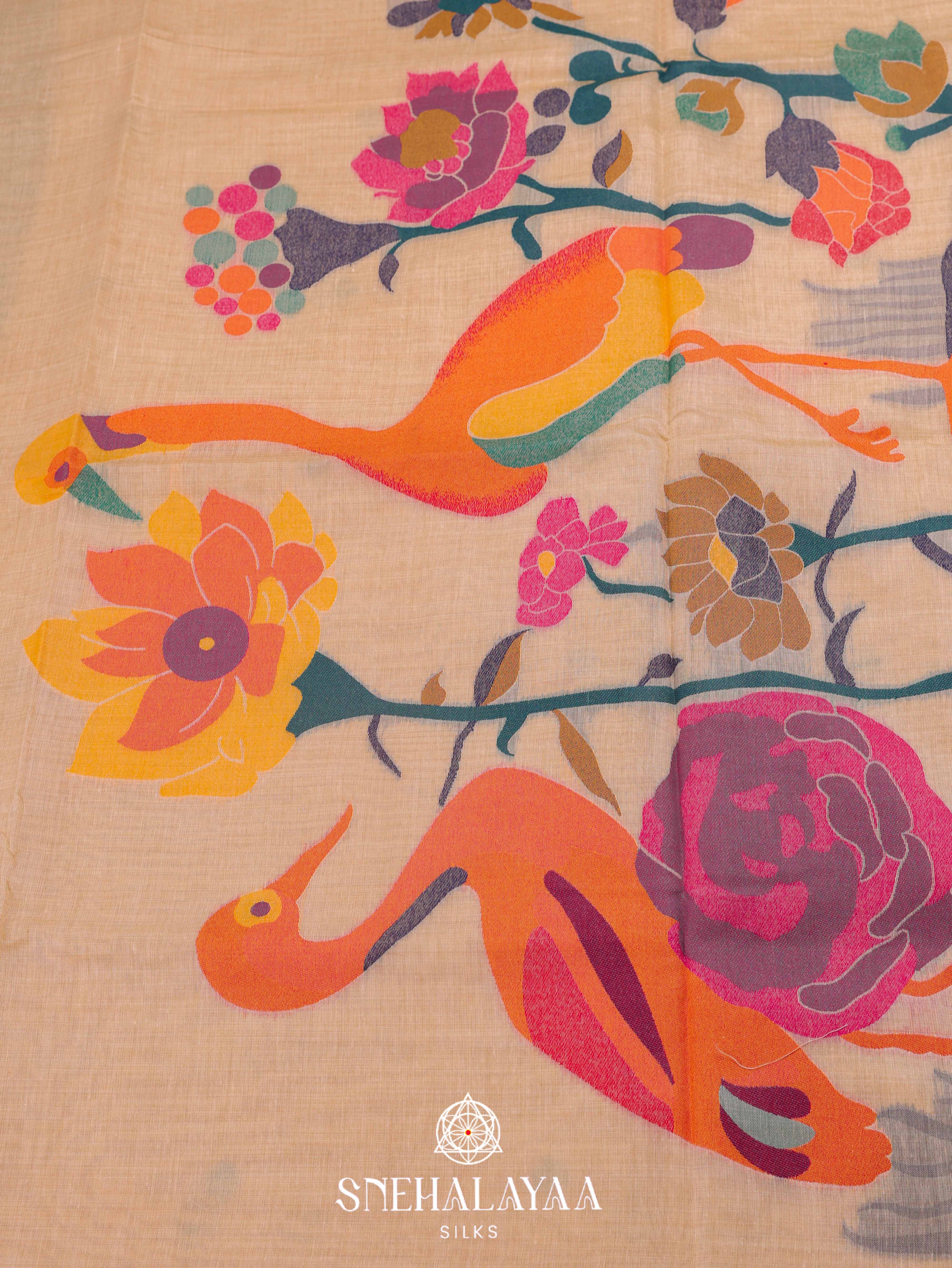 Beige  Munga Cotton Saree