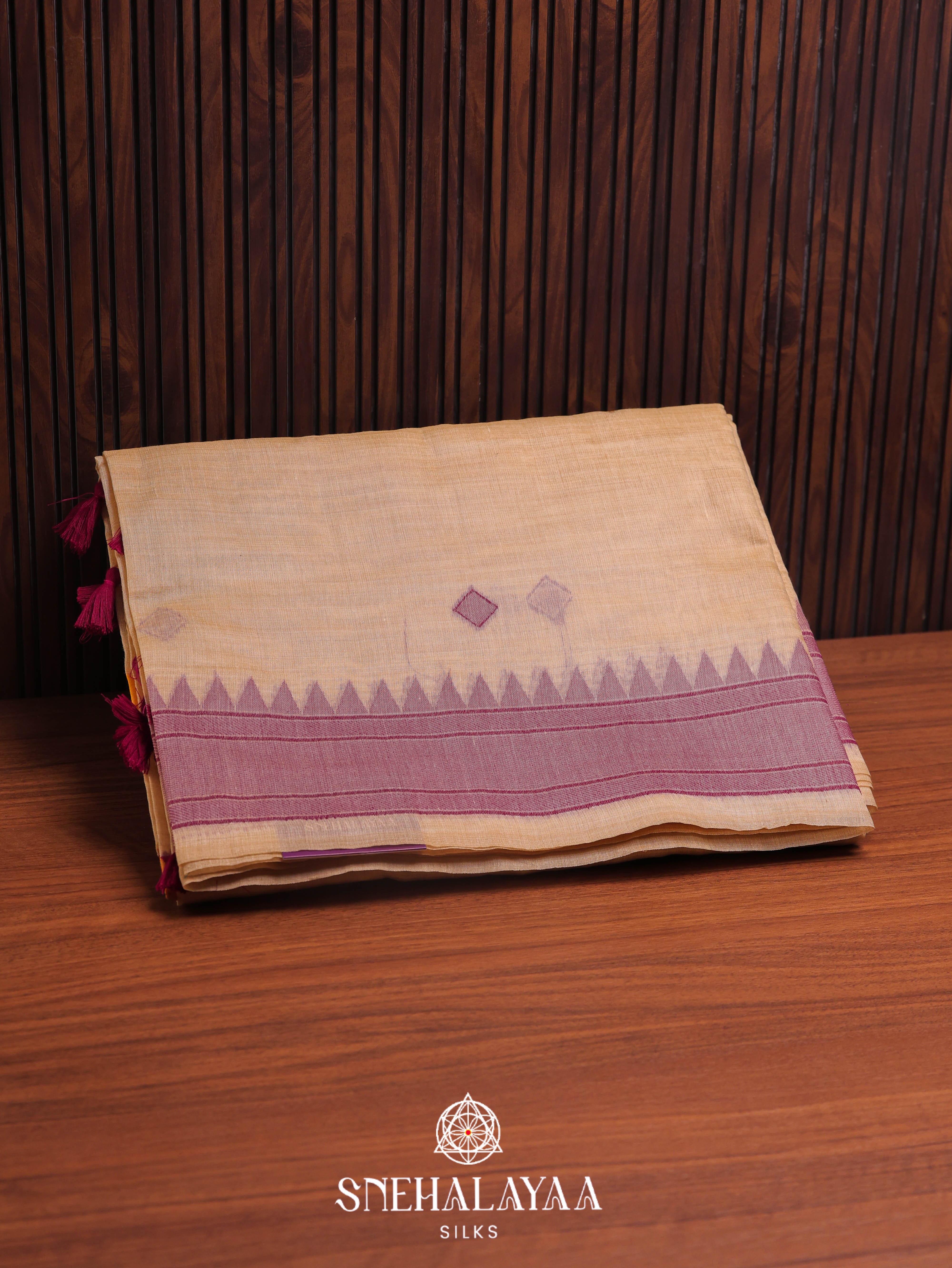 Beige  Munga Cotton Saree