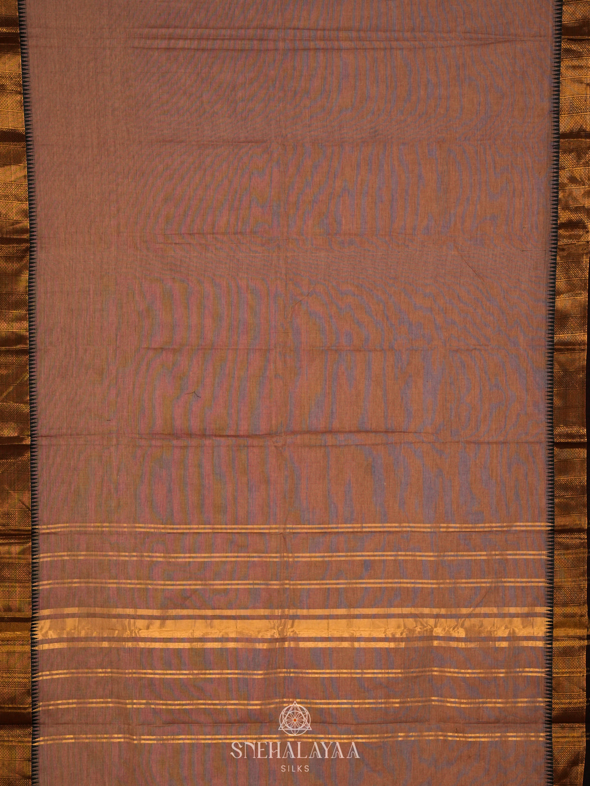 Brown Kanchi Cotton Saree With Contrast Border