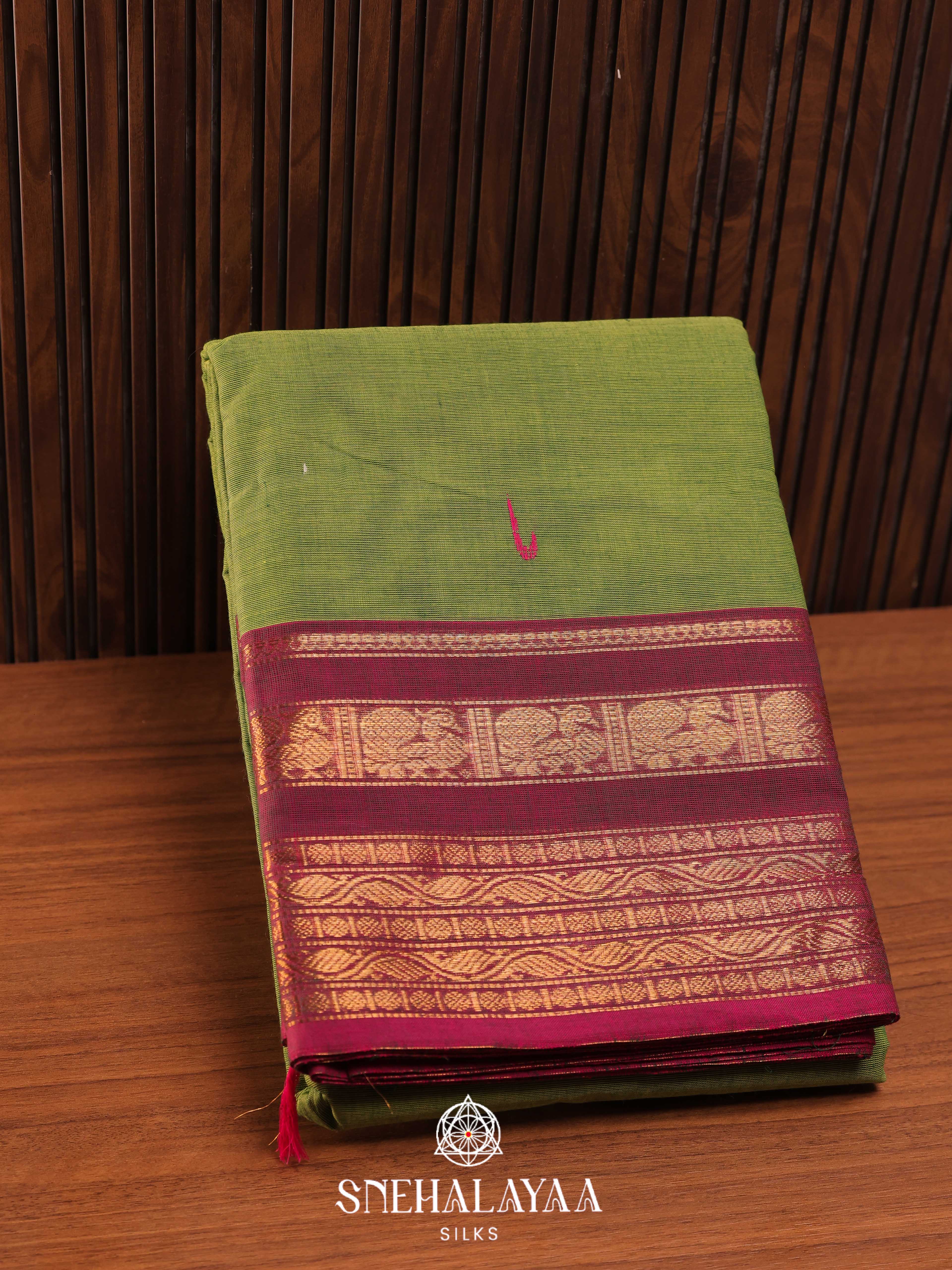 Olive Green Chettinad Cotton Saree