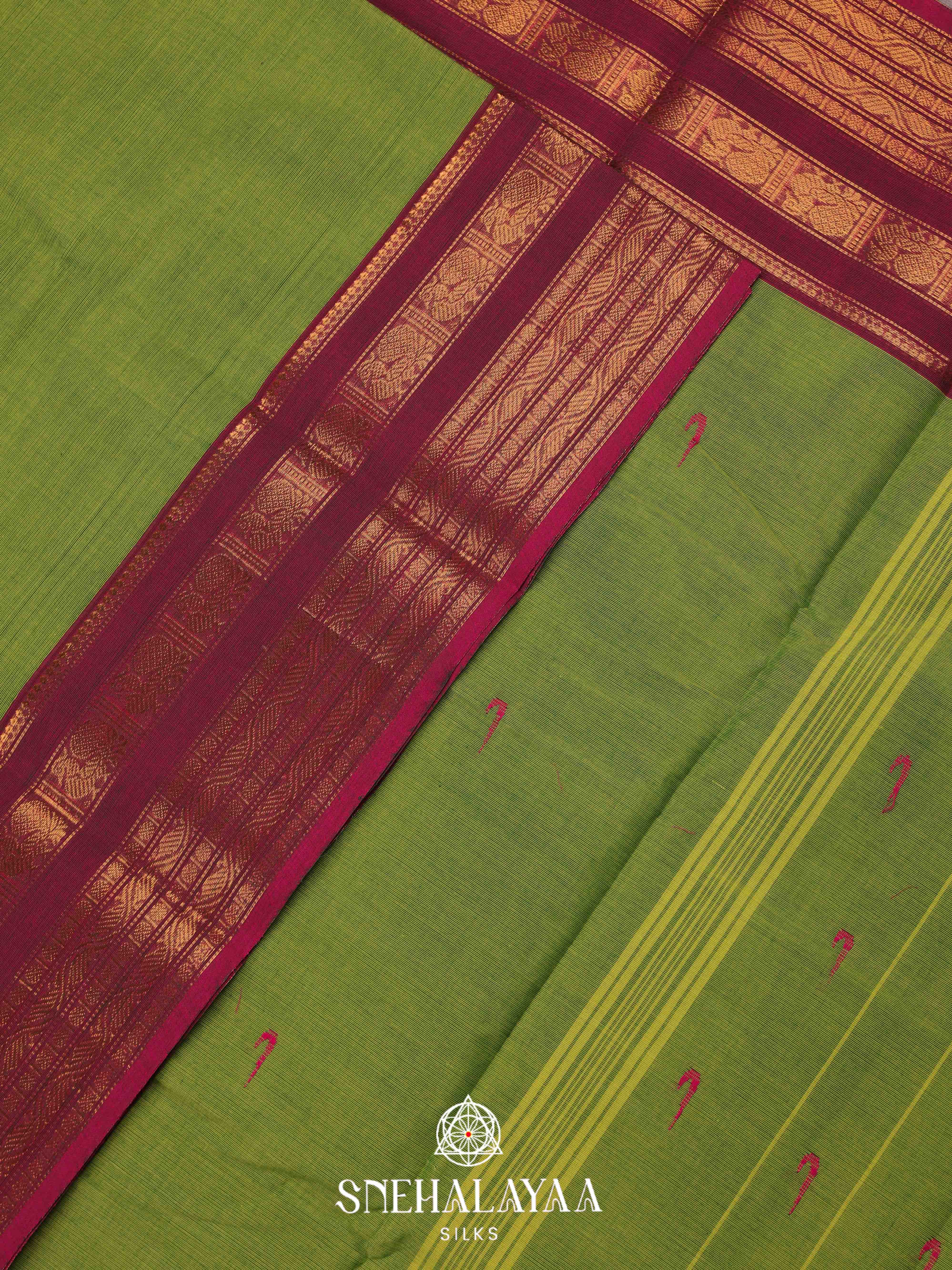 Olive Green Chettinad Cotton Saree