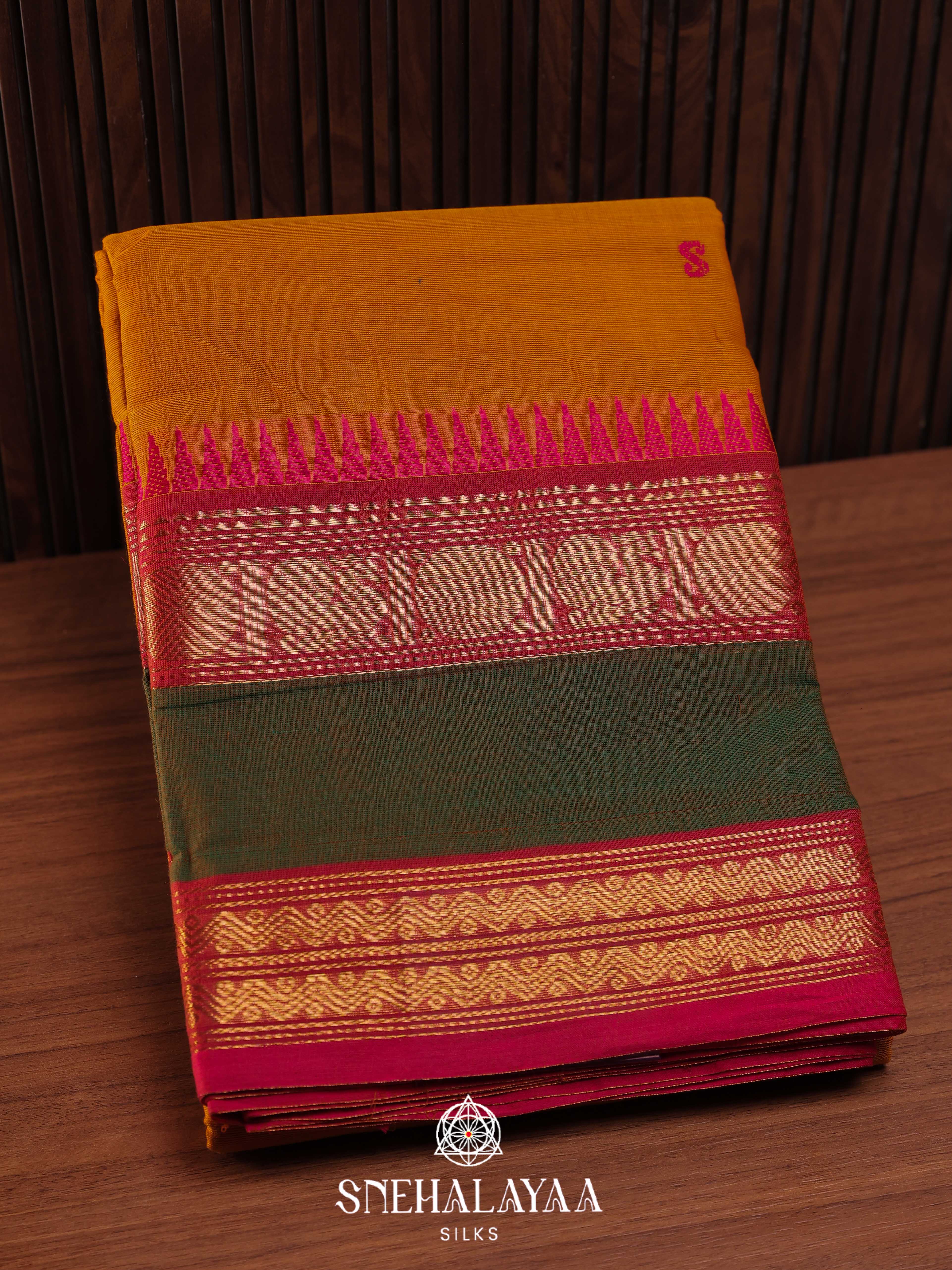 Mustard Yellow Chettinad Cotton Saree