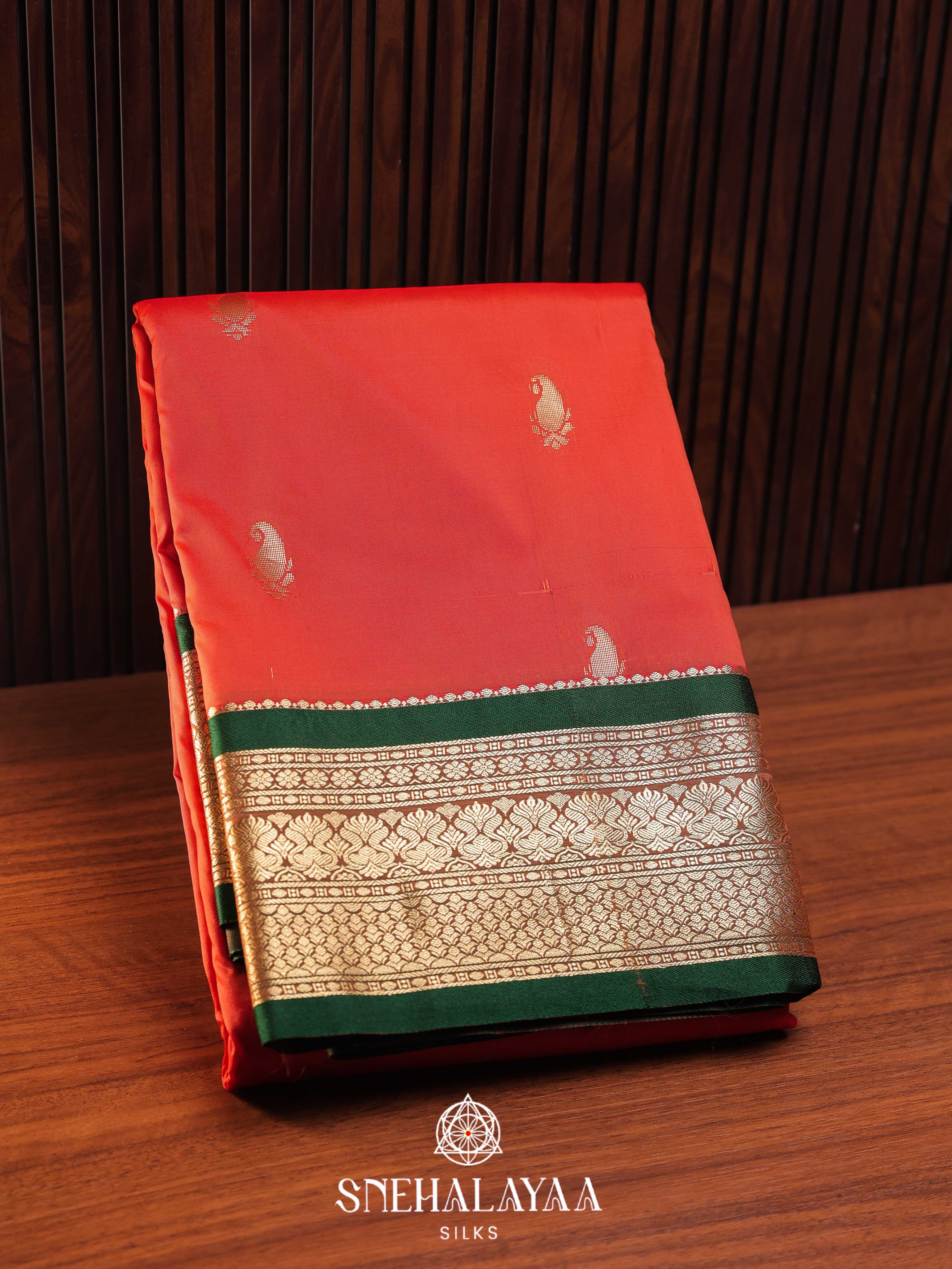 Coral Orange Art Silk Saree