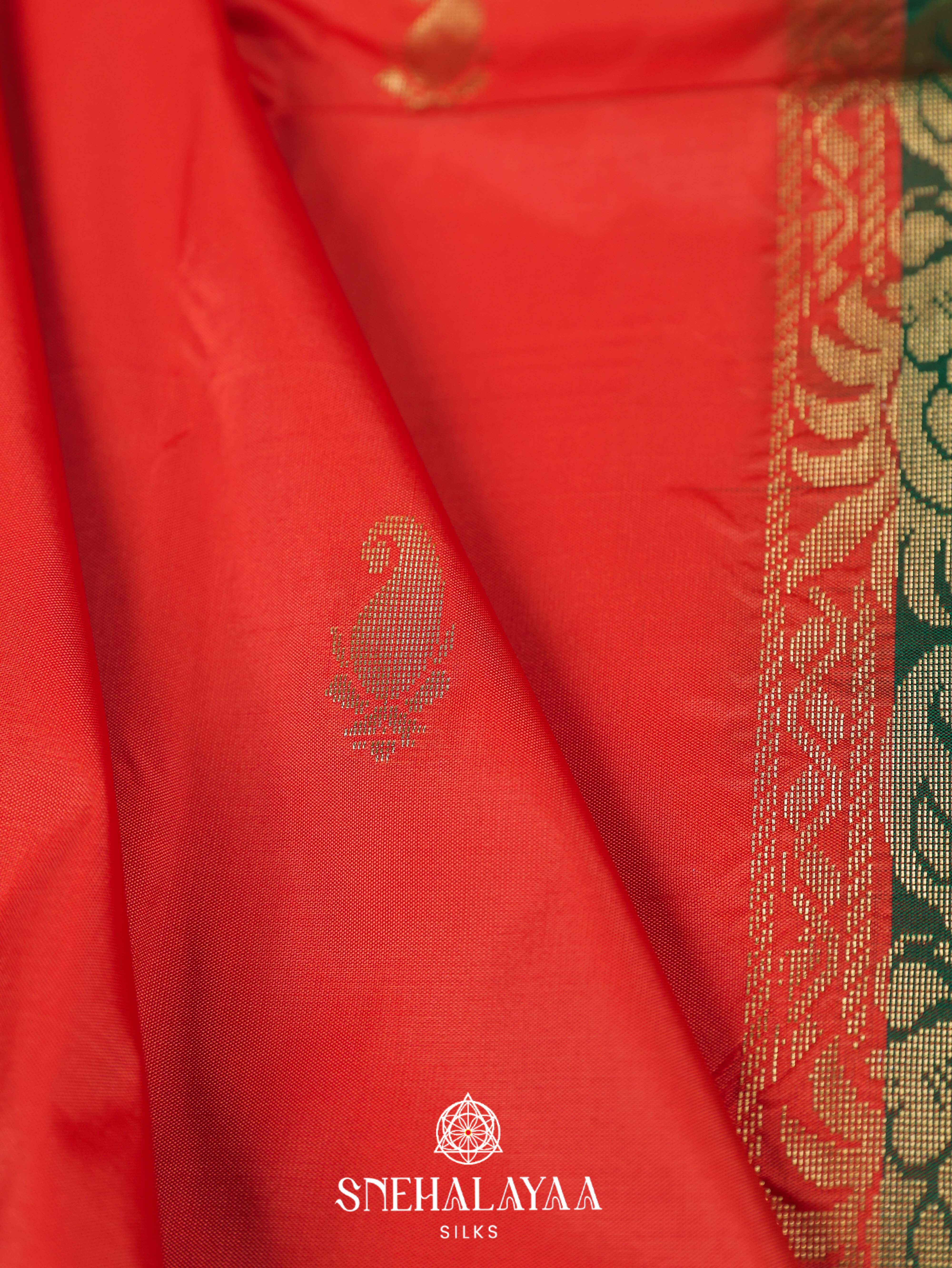 Coral Orange Art Silk Saree