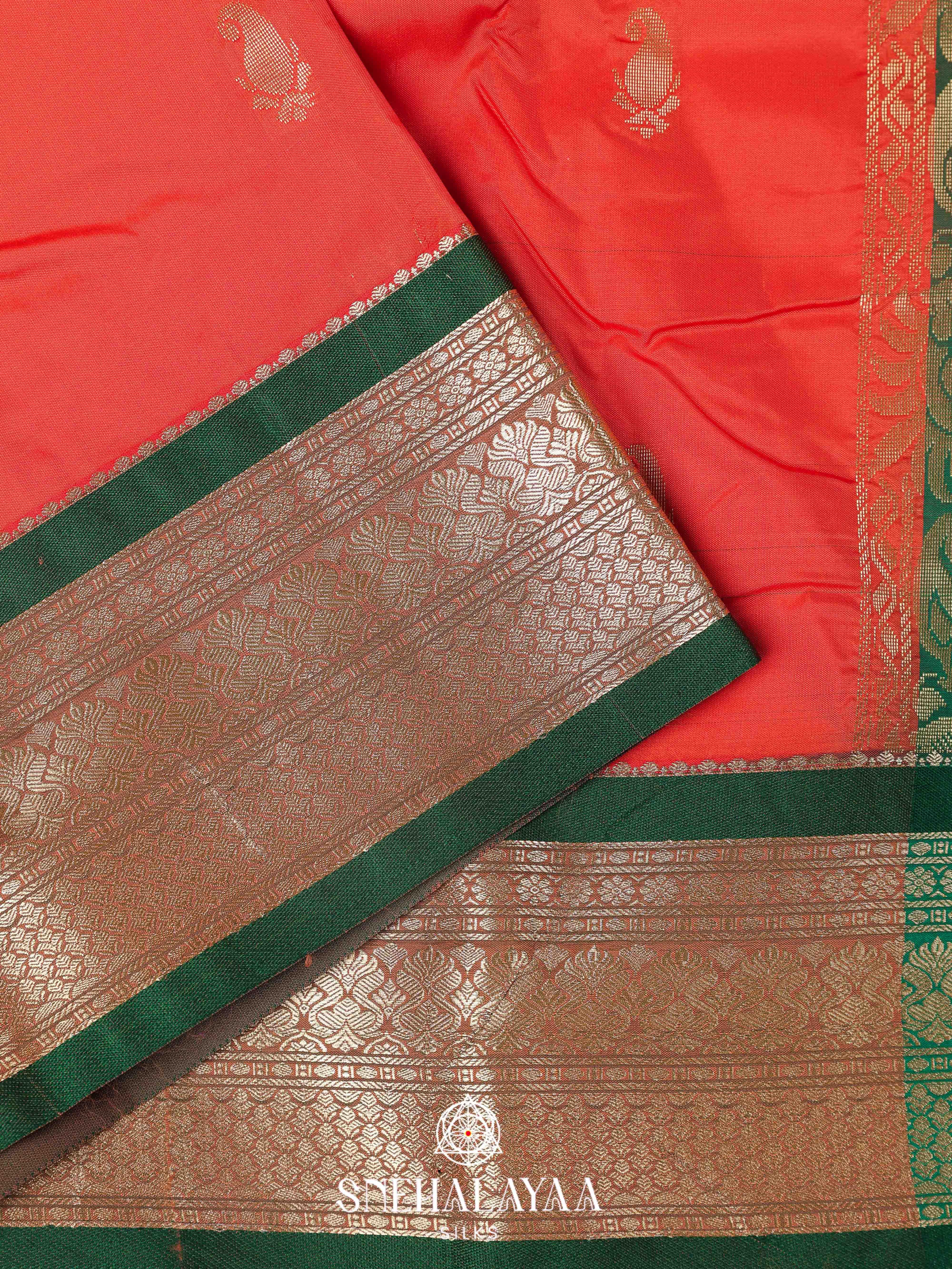 Coral Orange Art Silk Saree