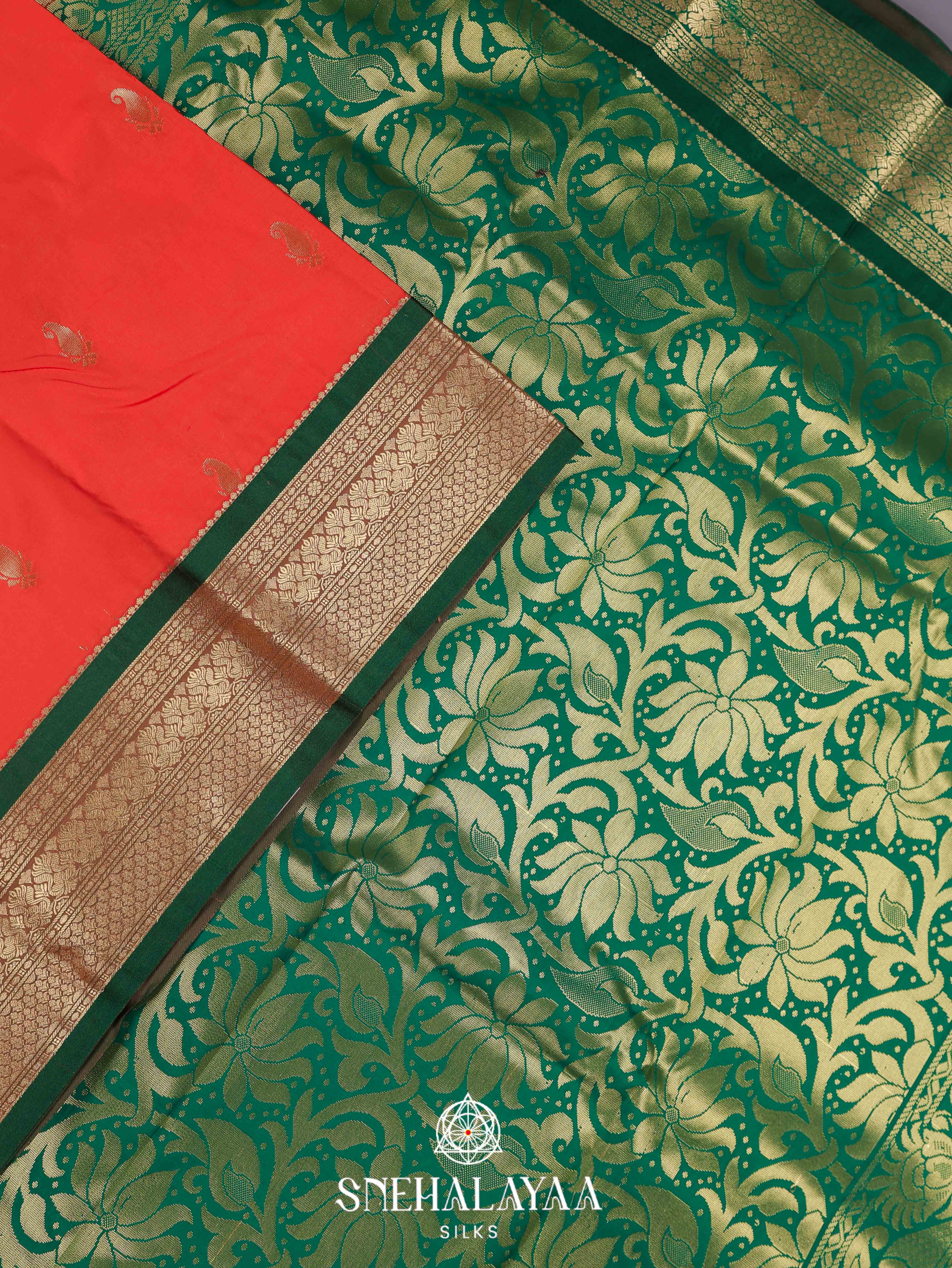 Coral Orange Art Silk Saree